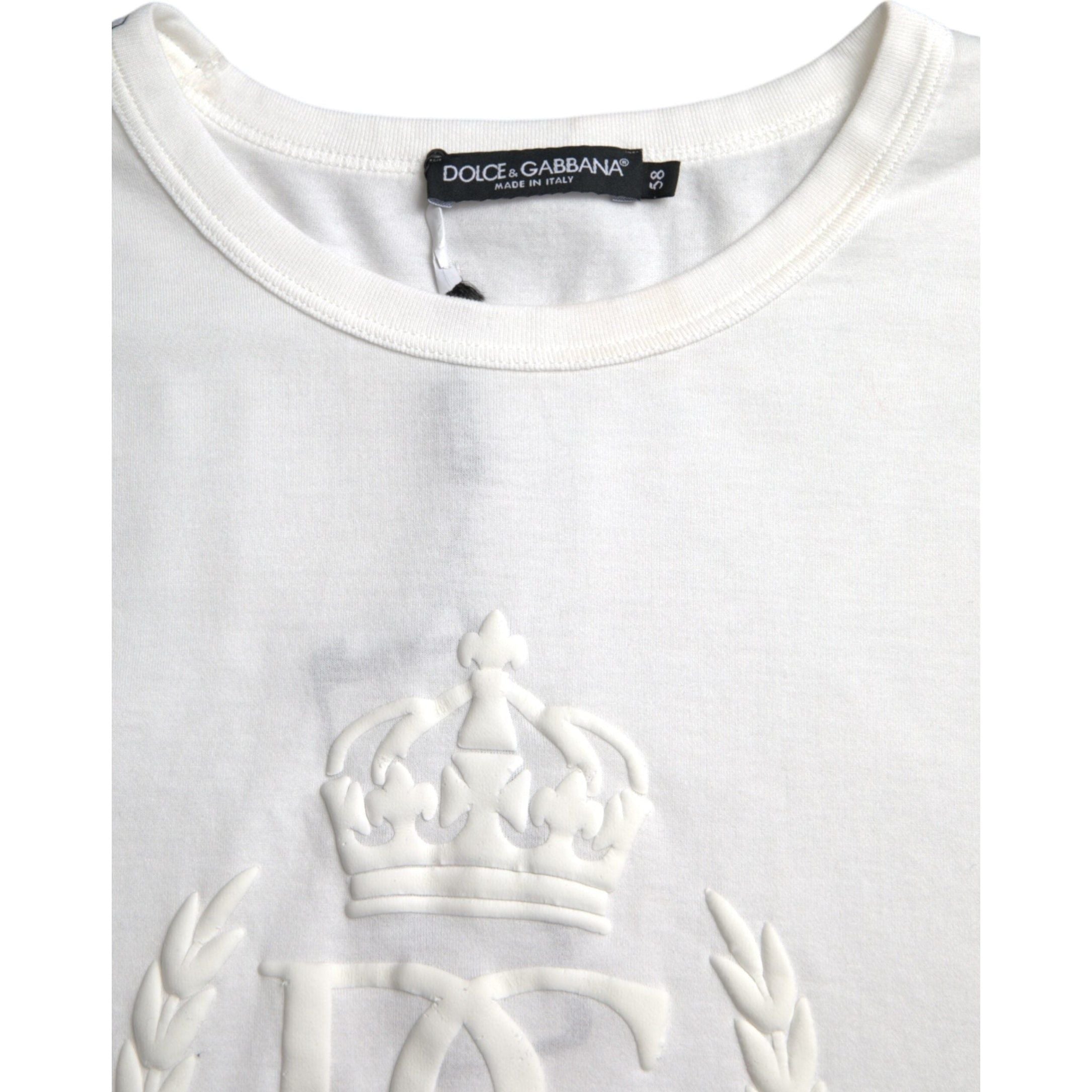 White Logo Embossed Cotton Crewneck T-shirt