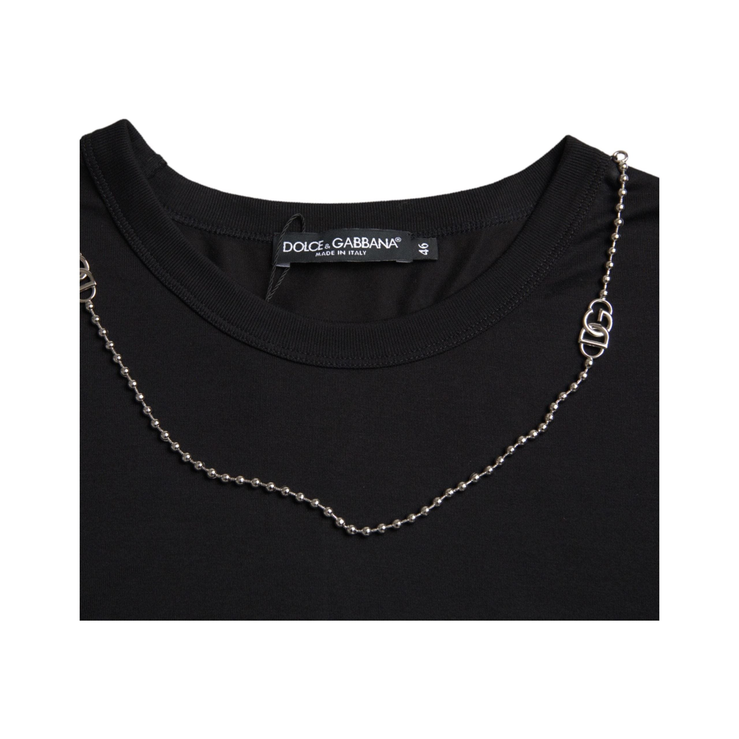 Black Cotton Silver Chain Short Sleeve T-shirt