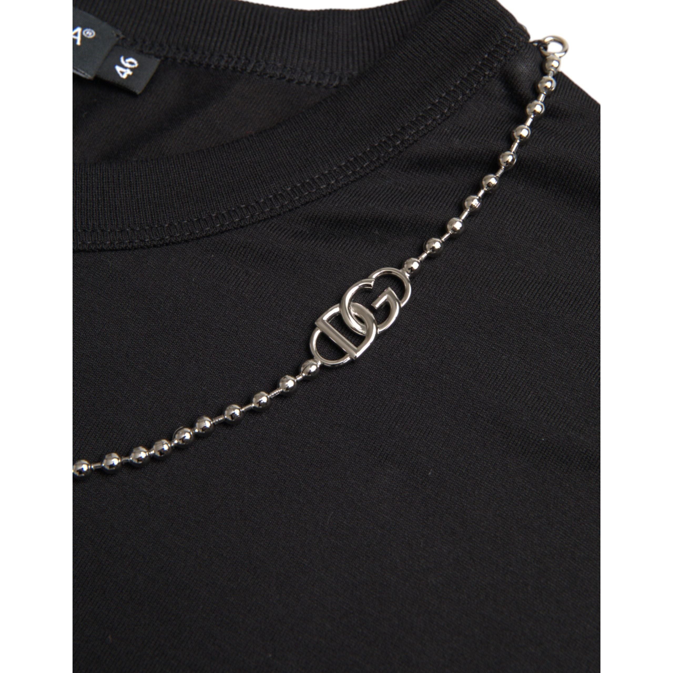 Black Cotton Silver Chain Short Sleeve T-shirt