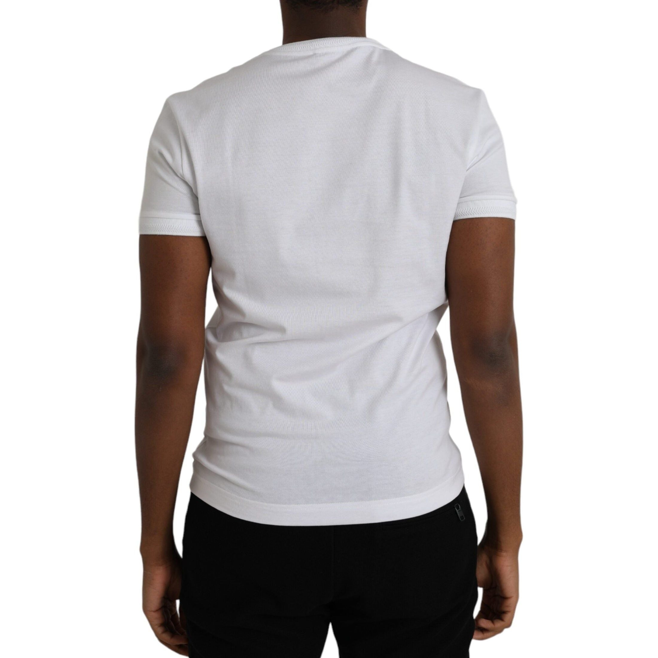 White Cotton Logo Plaque V-neck Men T-shirt