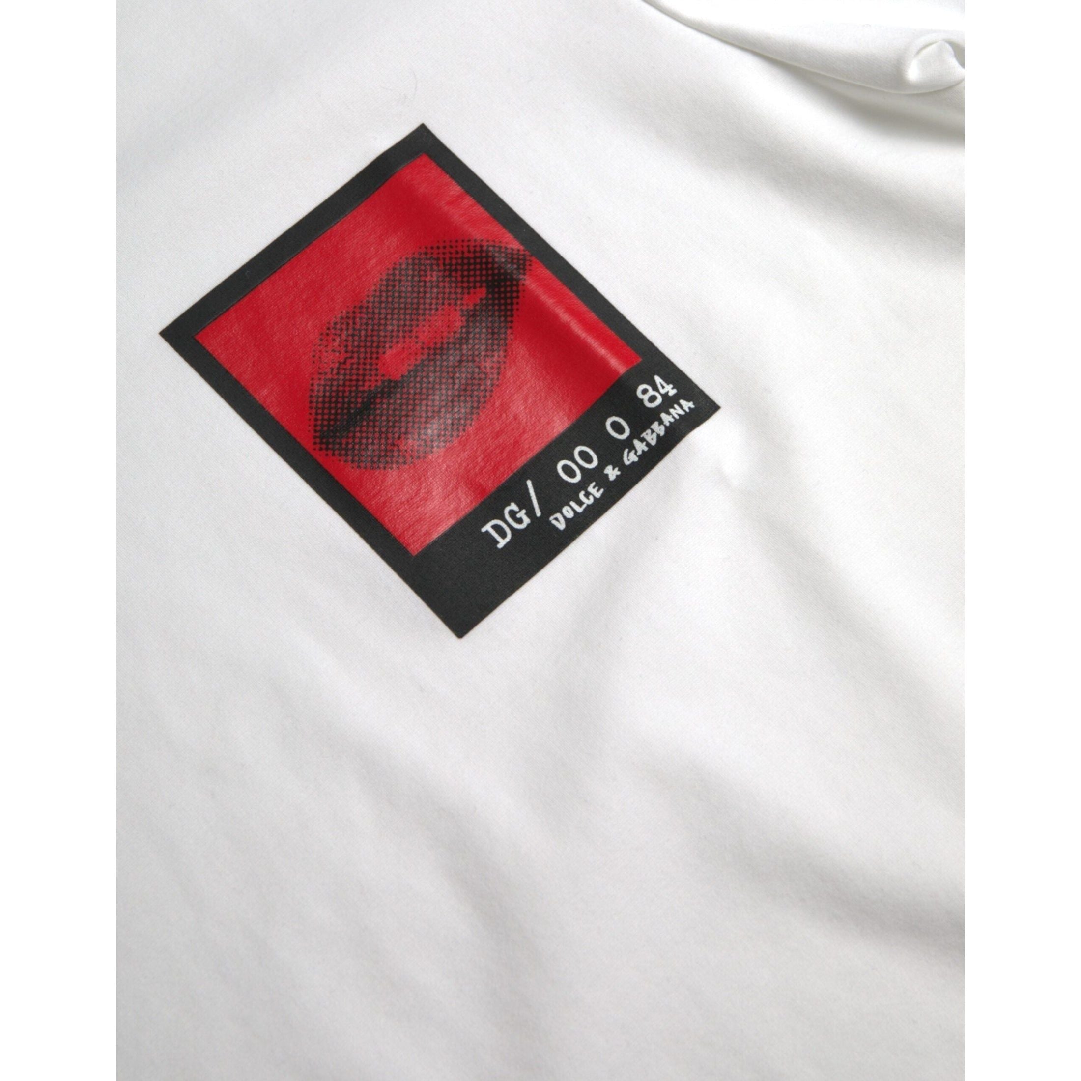 White Red Lips Print Cotton Men T-shirt