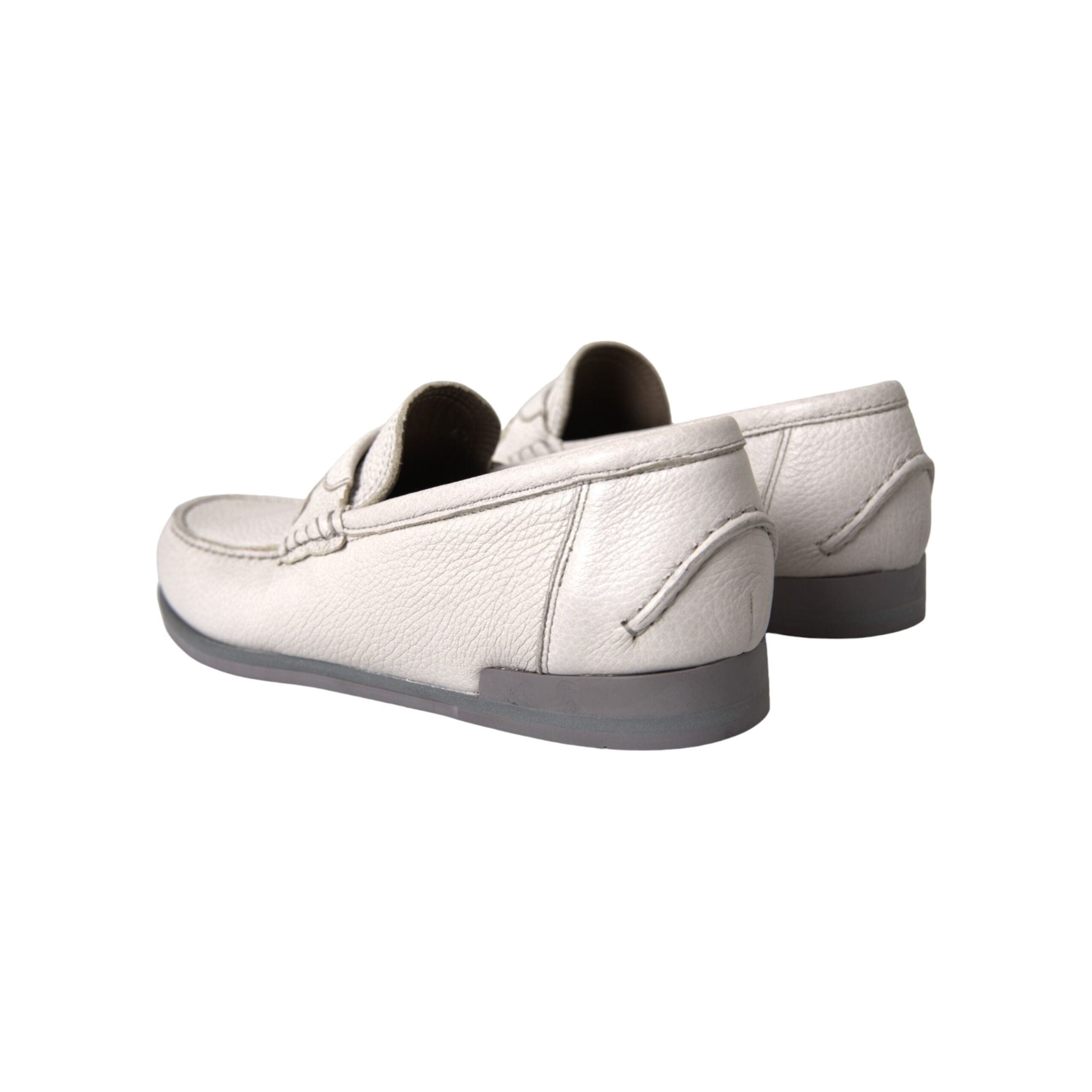 White Gray Leather Slip Mocassin Shoes Loafer