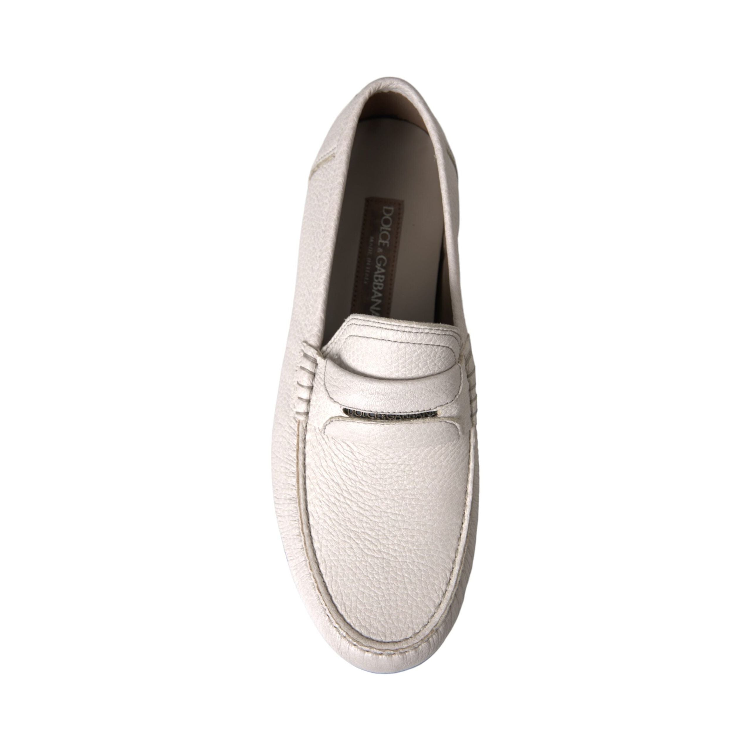 White Gray Leather Slip Mocassin Shoes Loafer