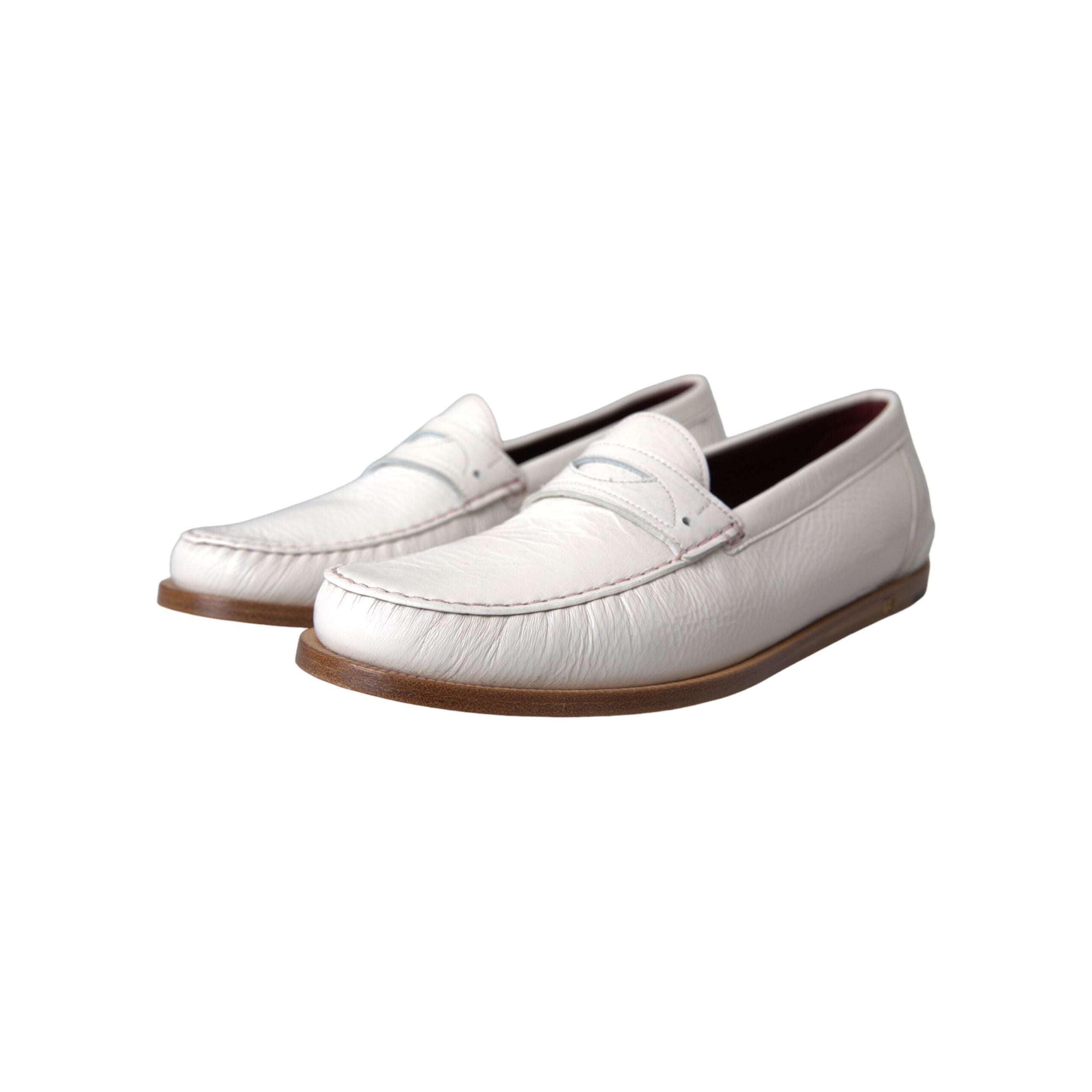 White Leather Slip On Mocassin Loafers Shoes