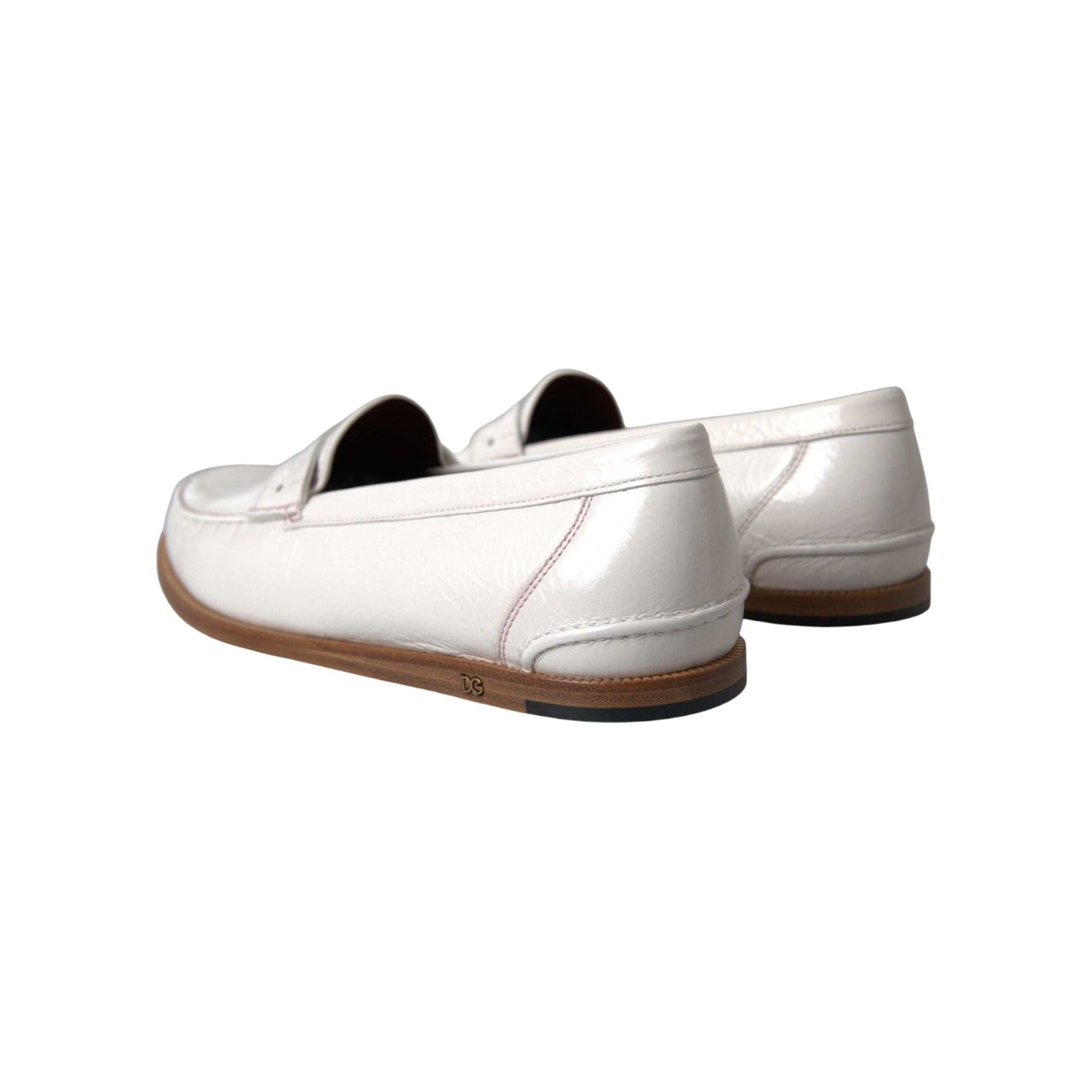 White Leather Slip On Mocassin Loafers Shoes