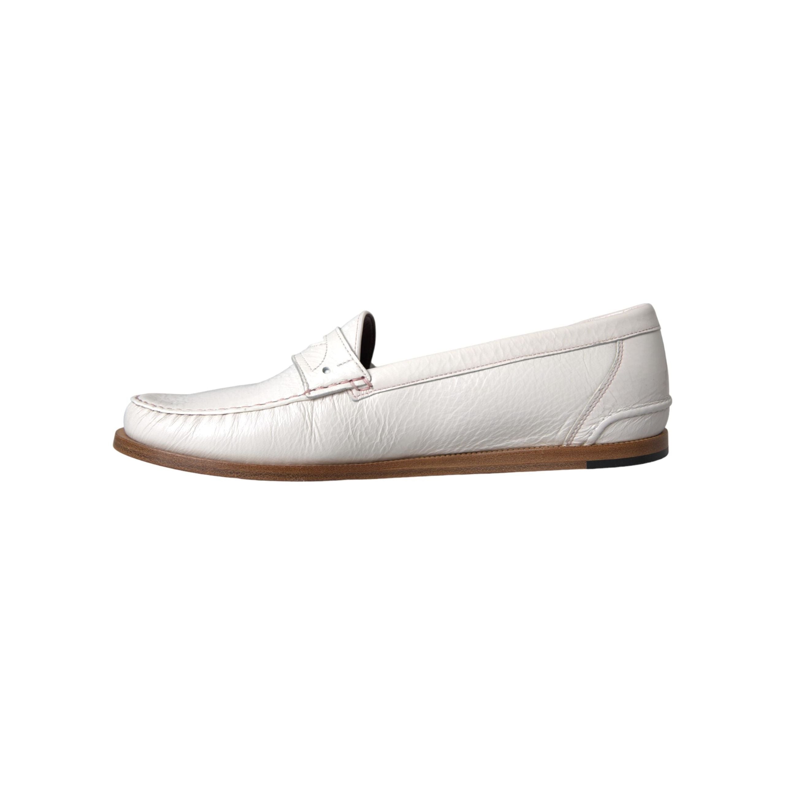 White Leather Slip On Mocassin Loafers Shoes