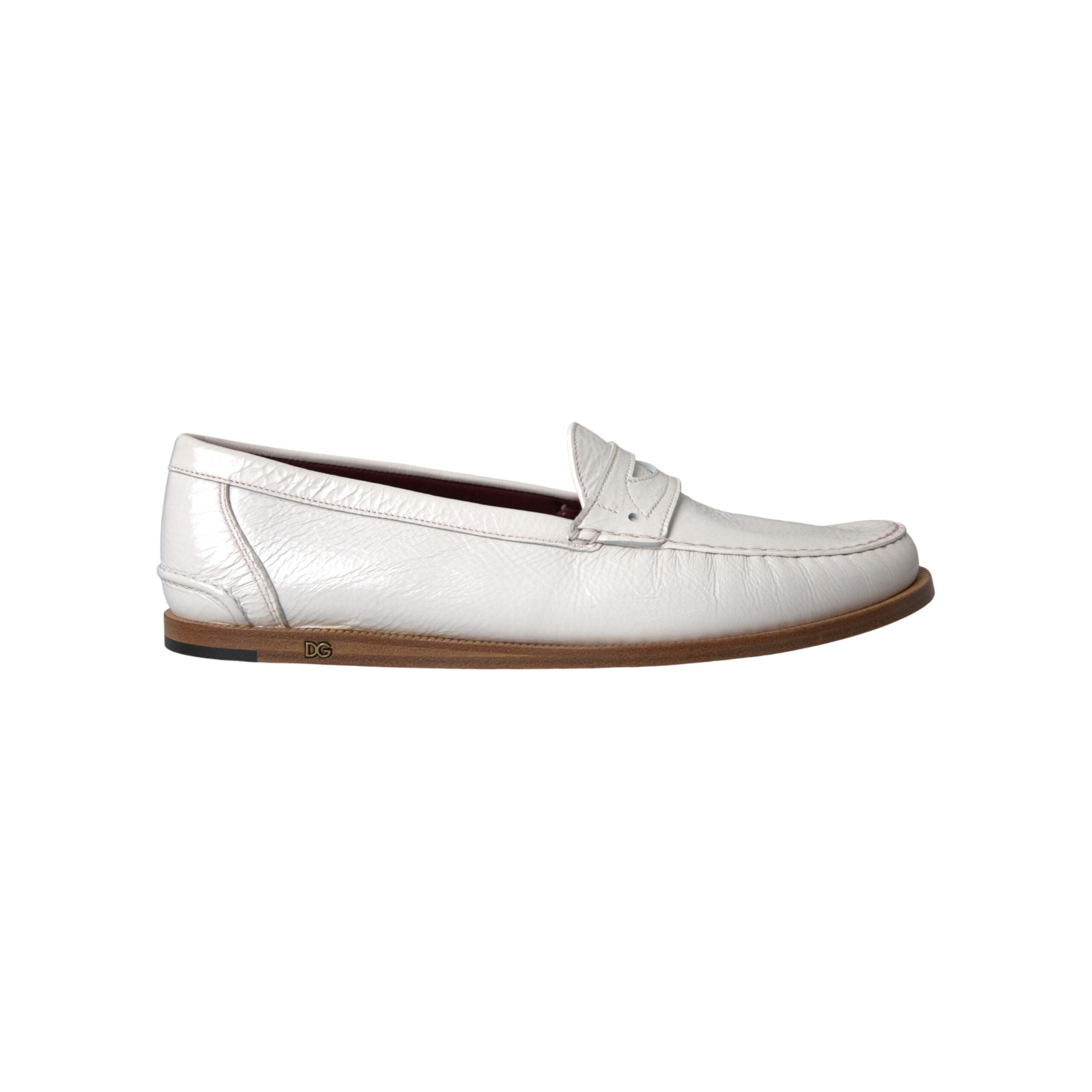 White Leather Slip On Mocassin Loafers Shoes