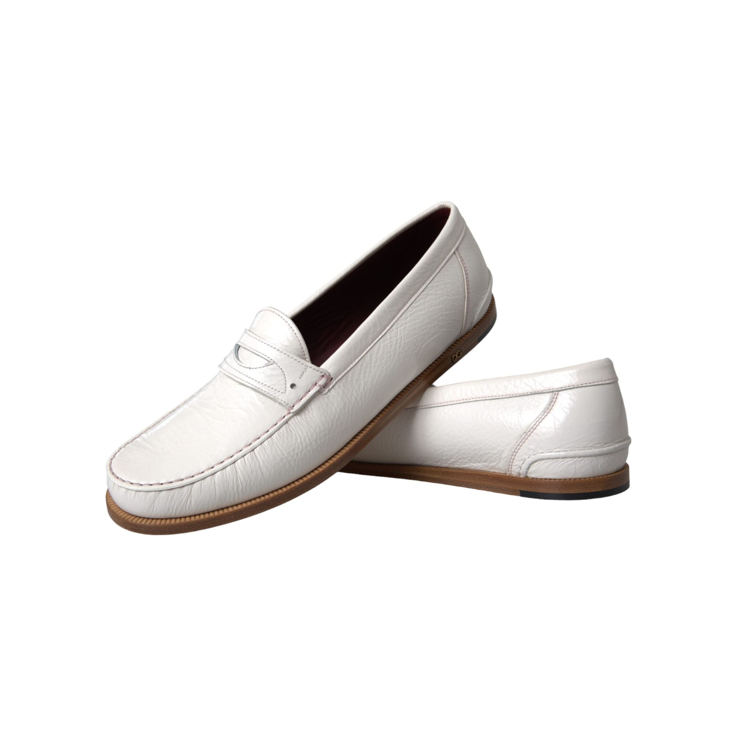 White Leather Slip On Mocassin Loafers Shoes