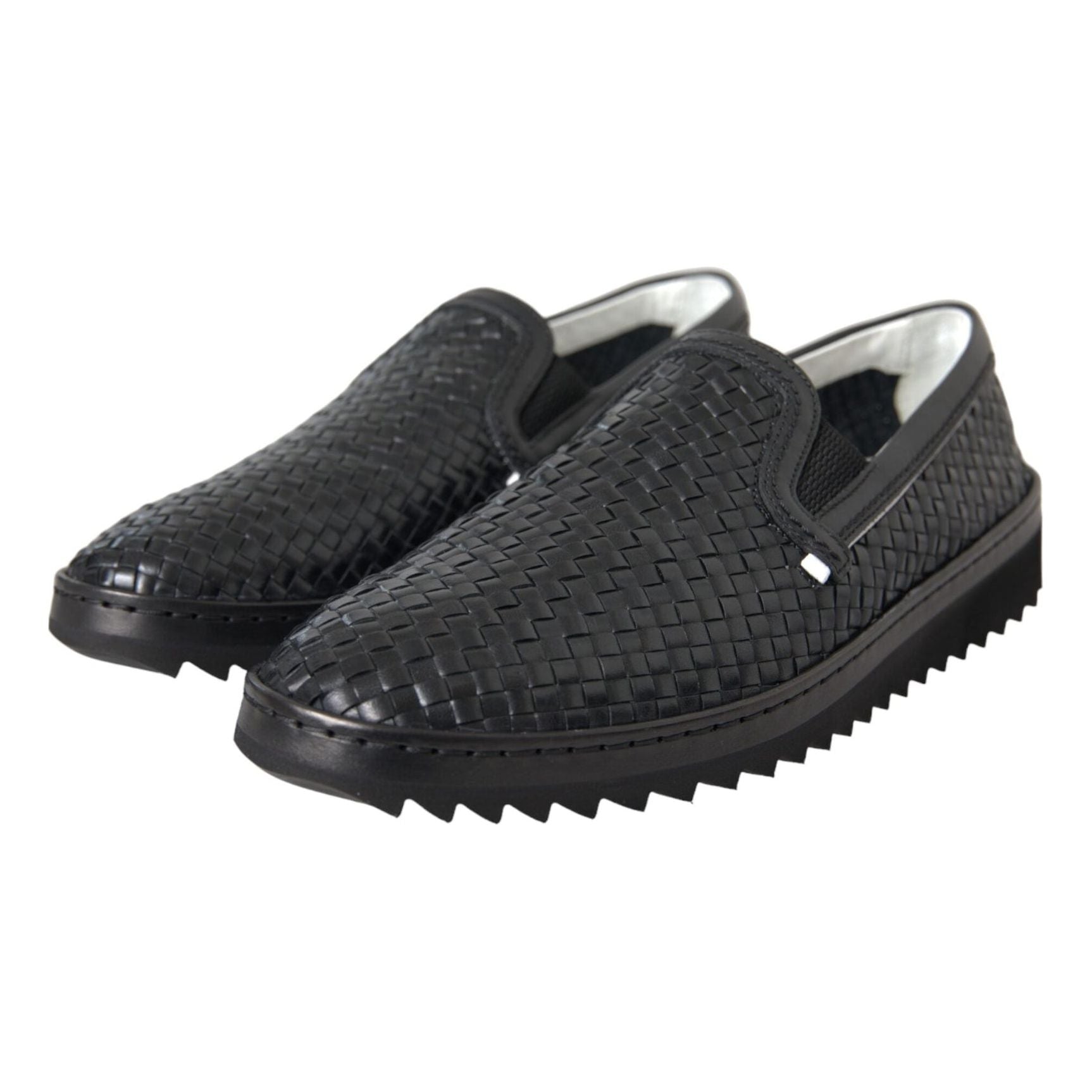 Black Woven Buffalo Leather Men Loafers Shoes