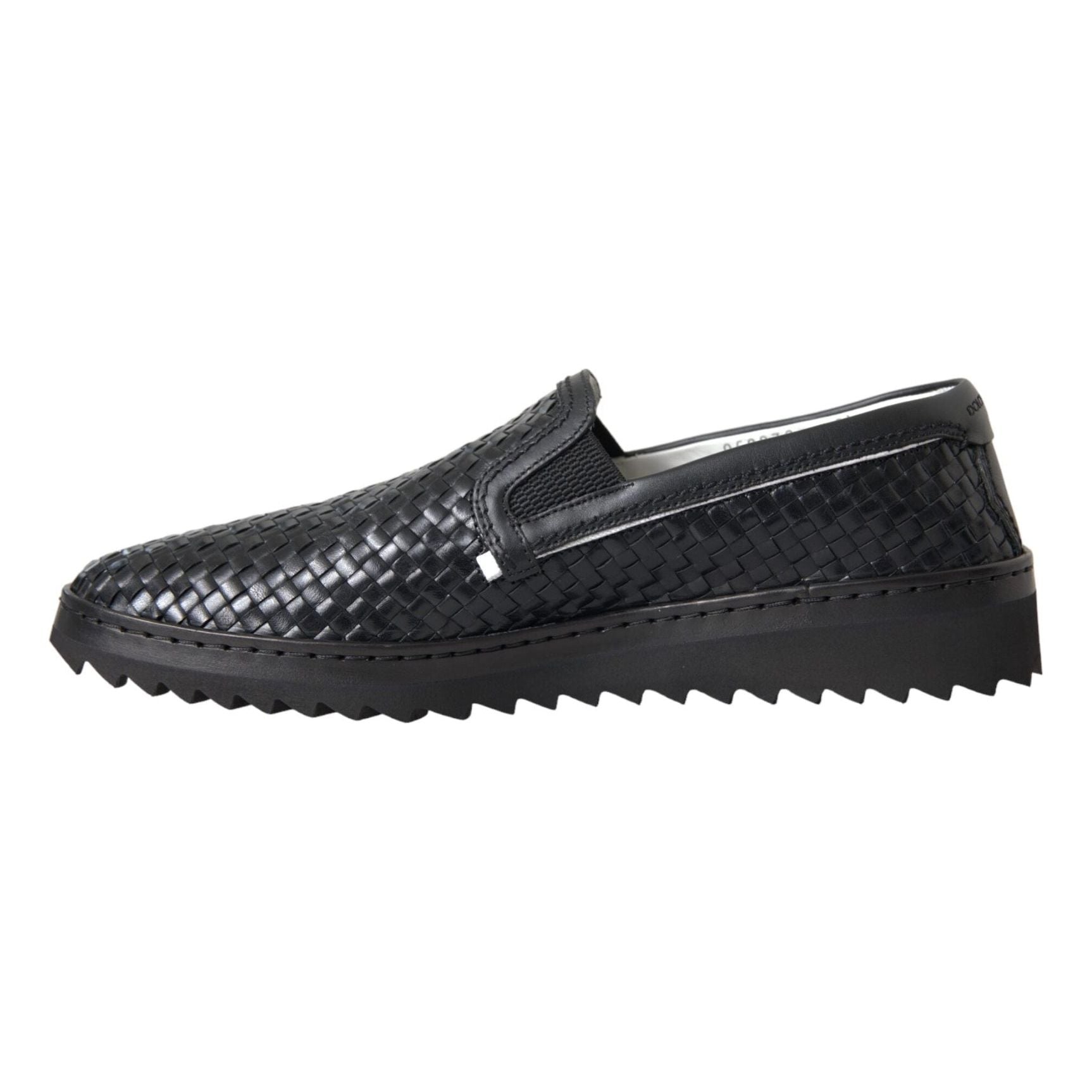 Black Woven Buffalo Leather Men Loafers Shoes