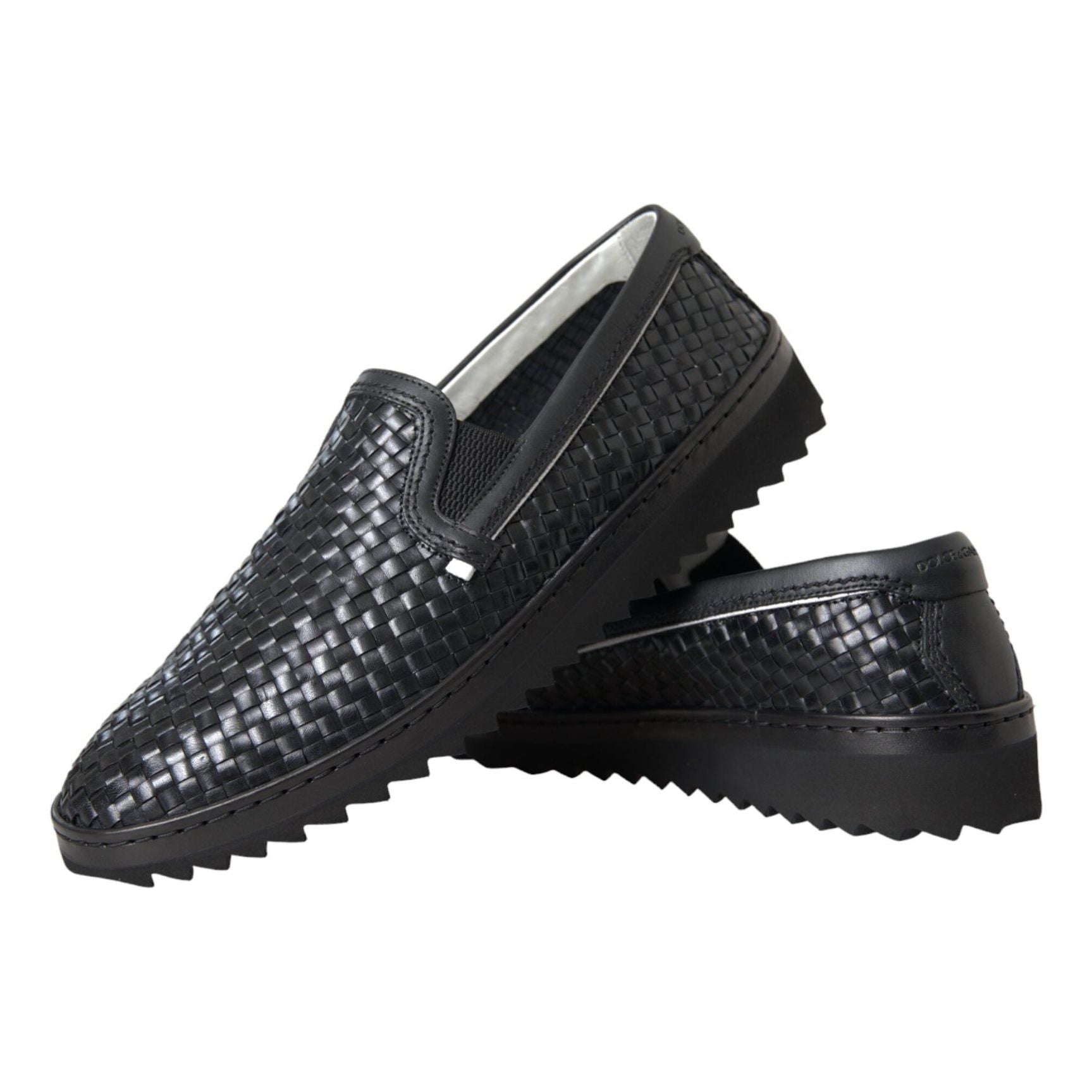 Black Woven Buffalo Leather Men Loafers Shoes