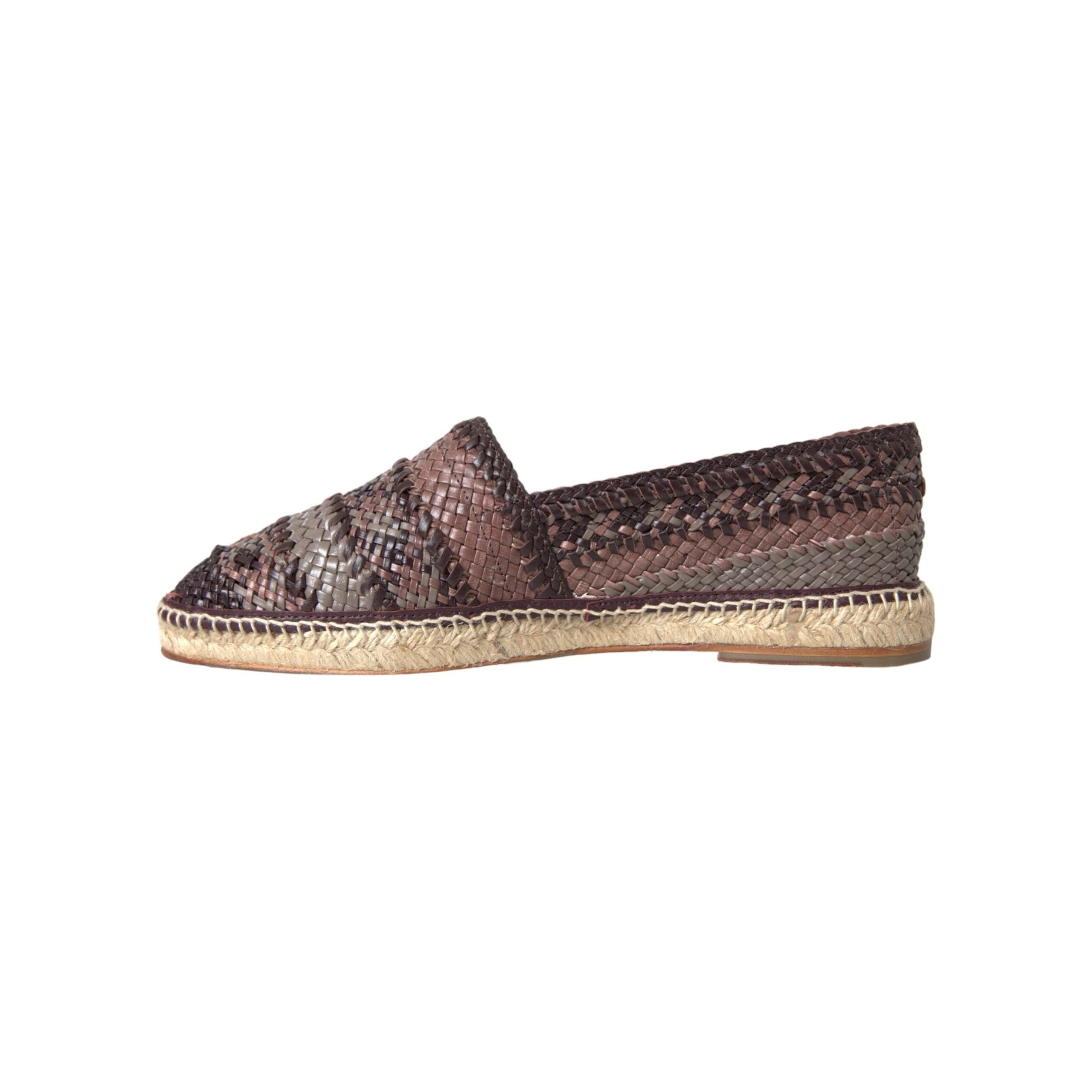 Brown Buffalo Leather Espadrille Flats Shoes