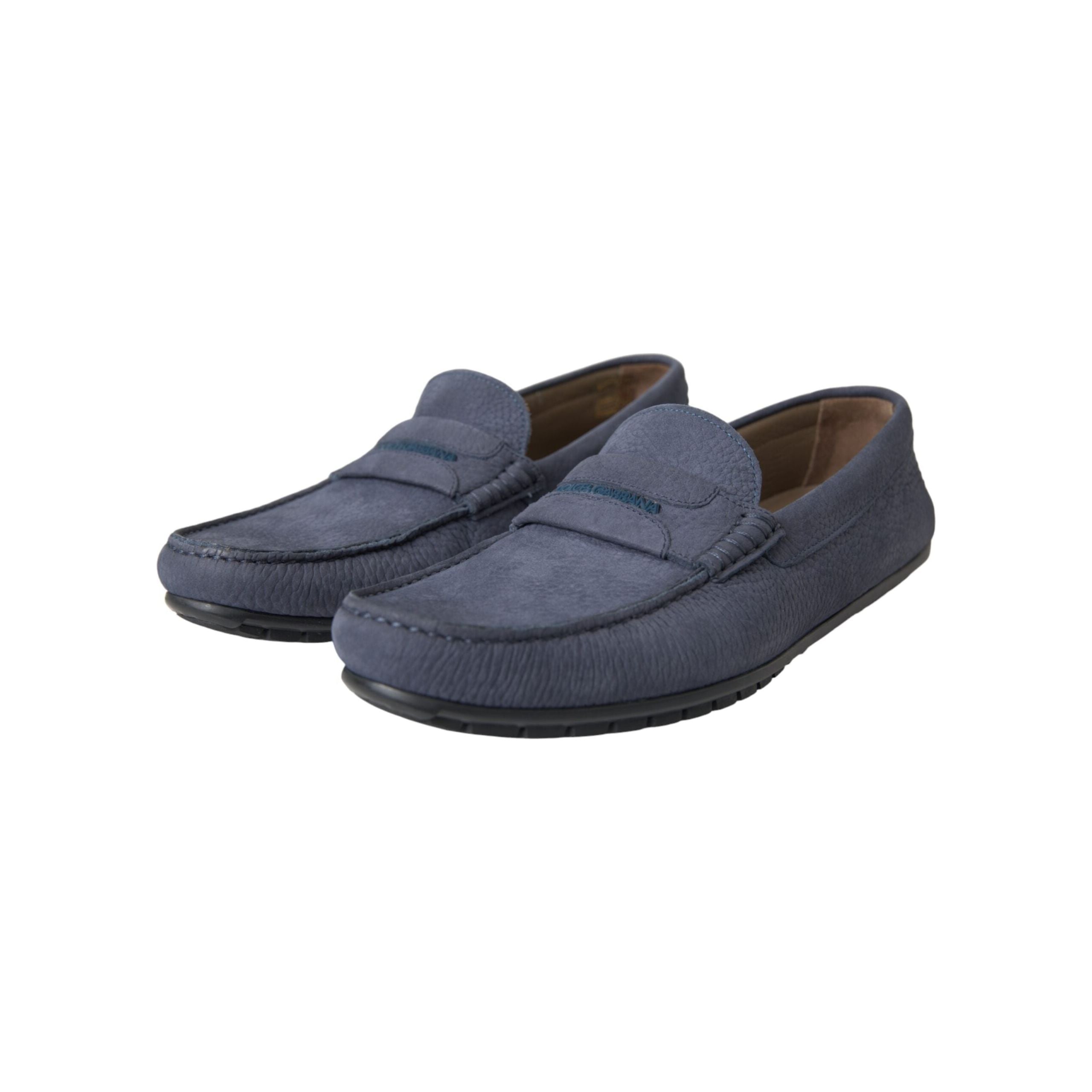 Blue Calf Leather Slip On Moccasin Shoes