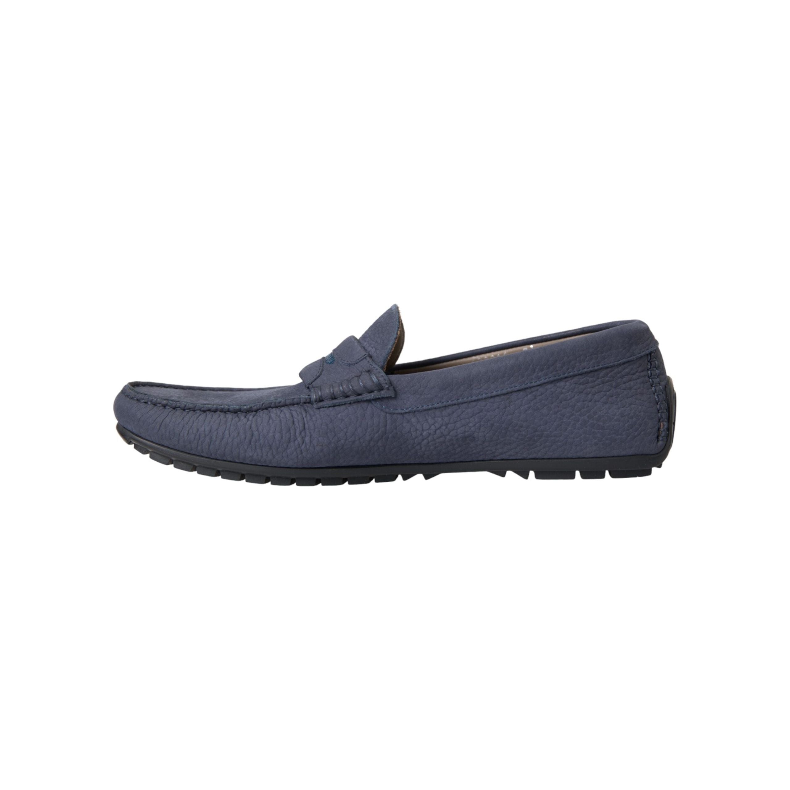 Blue Calf Leather Slip On Moccasin Shoes