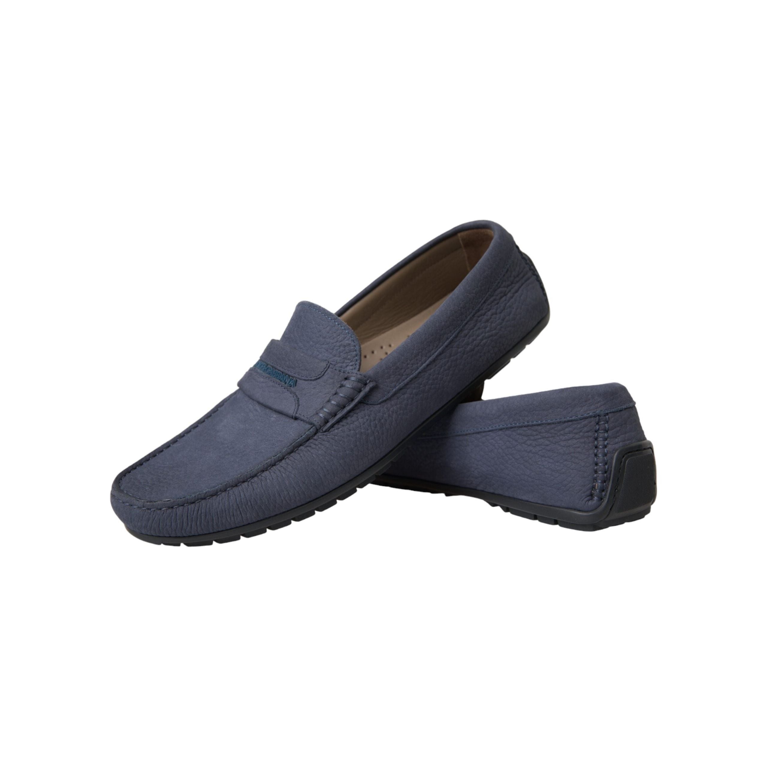 Blue Calf Leather Slip On Moccasin Shoes