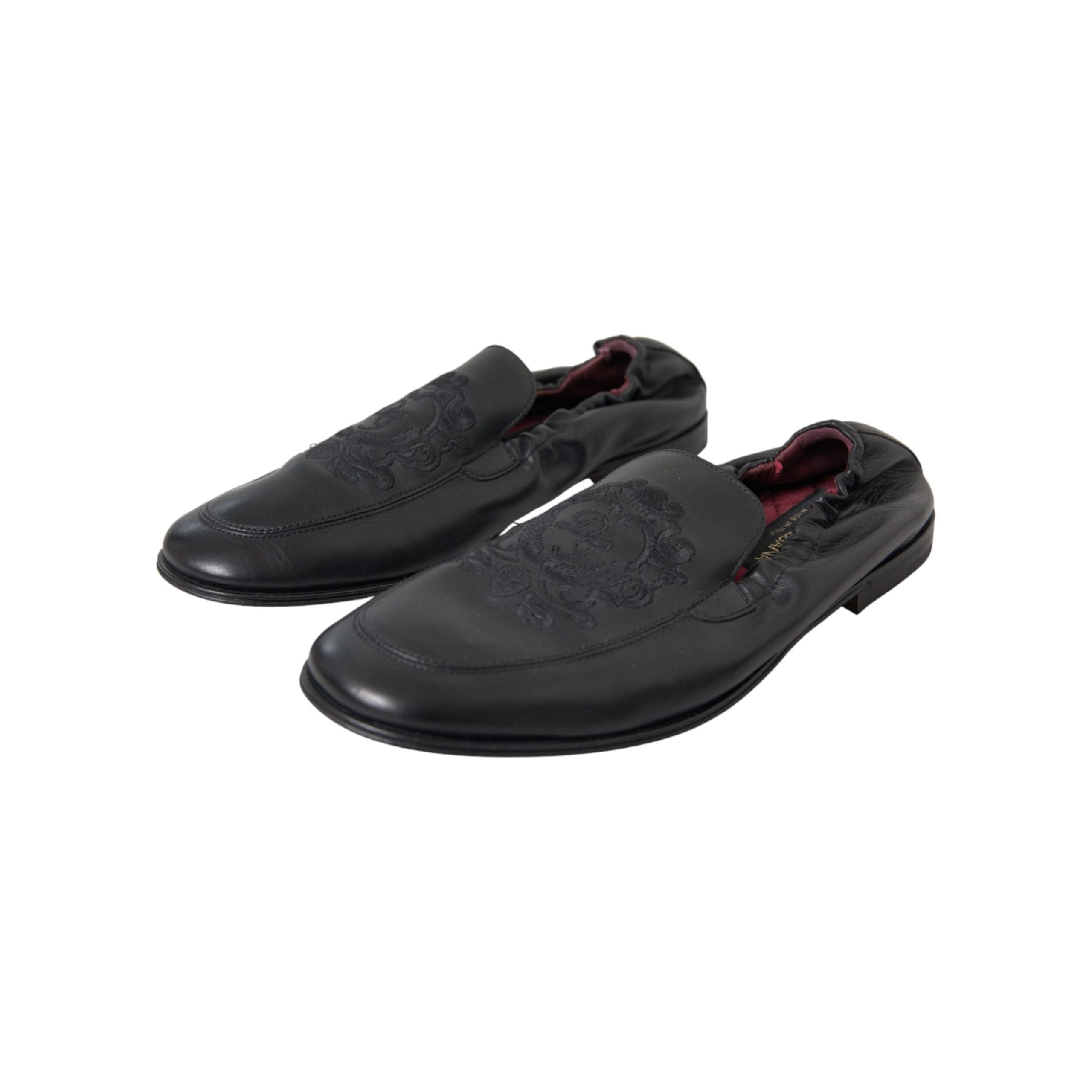 Black Logo Embroidered Leather Loafer Men Dress Shoes