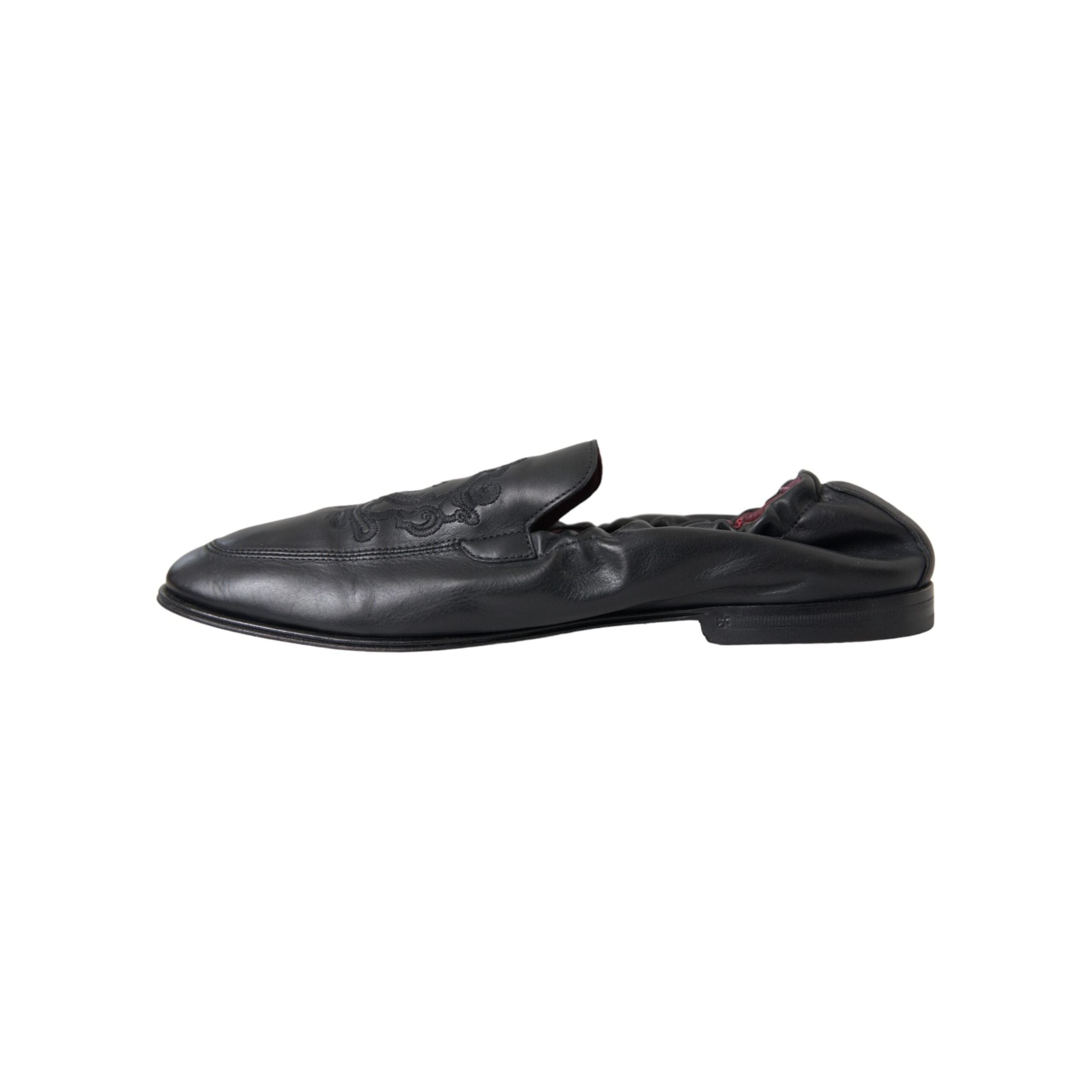 Black Logo Embroidered Leather Loafer Men Dress Shoes