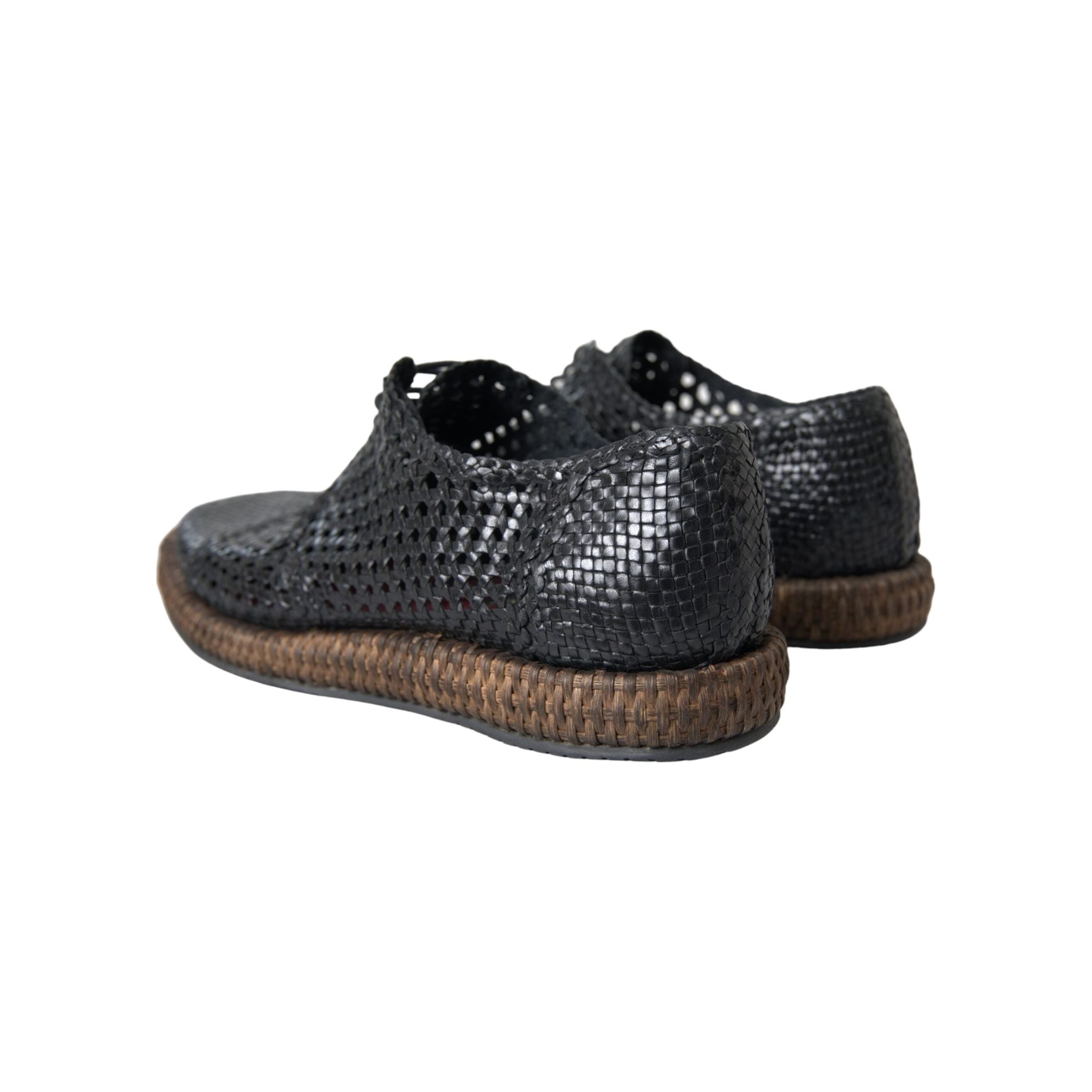 Black Woven Goat Leather Lace Up Derby Shoes