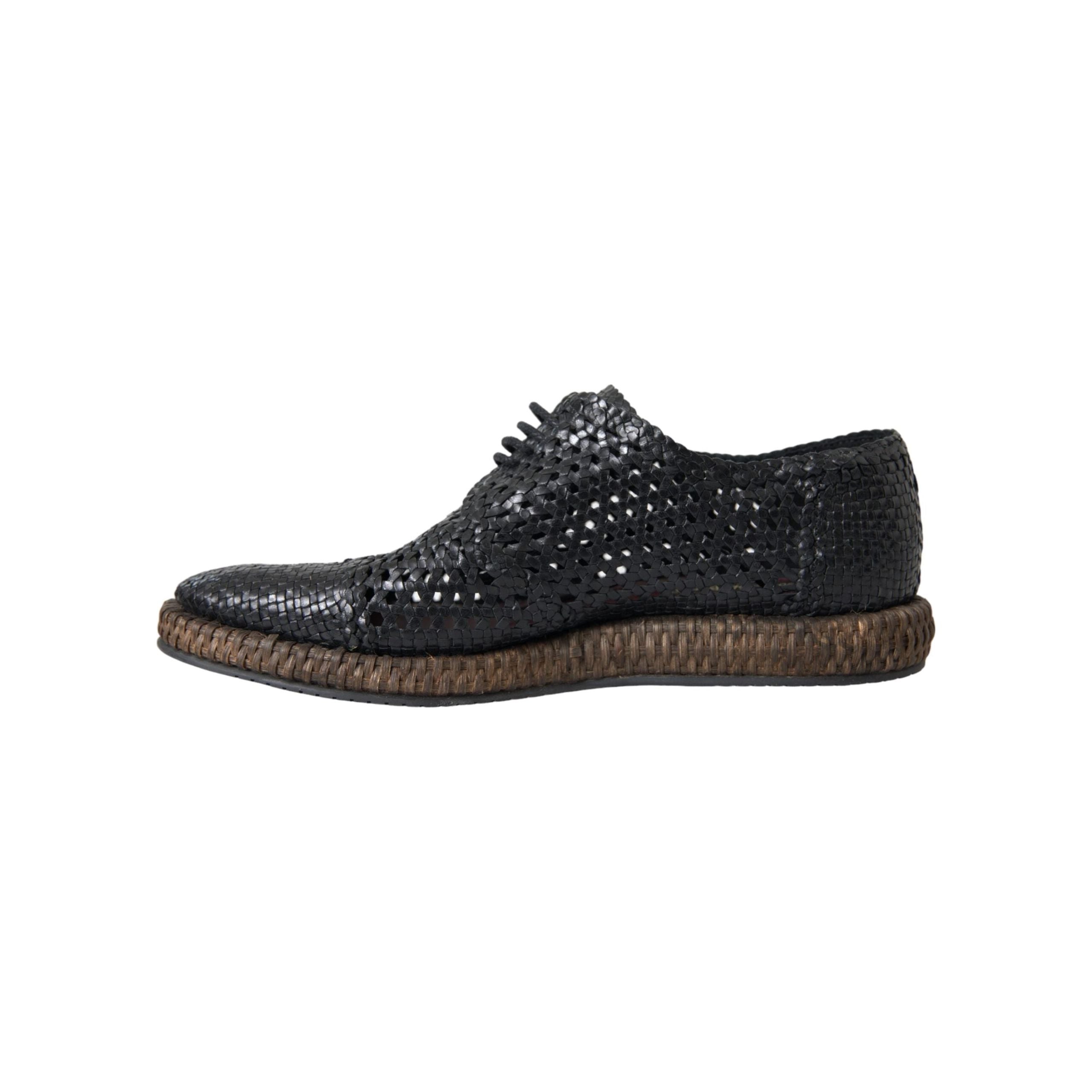 Black Woven Goat Leather Lace Up Derby Shoes