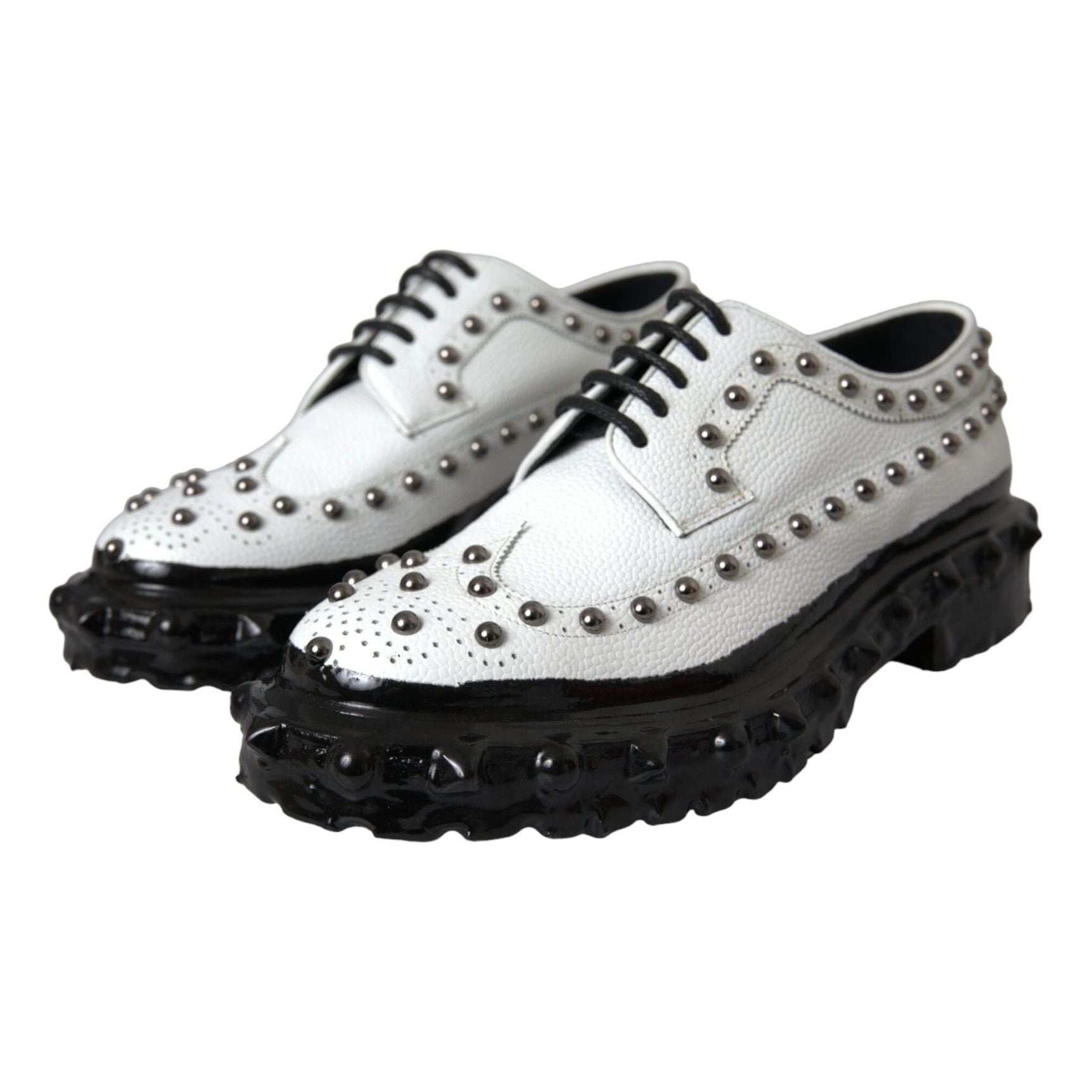 Black White Embellished Derby Formal Shoes