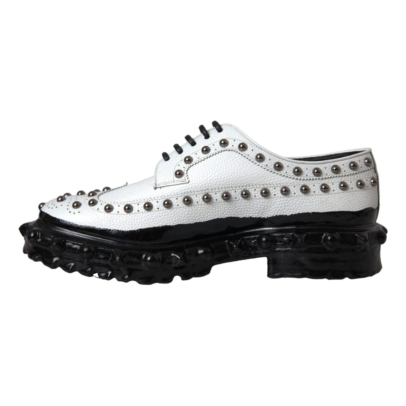 Black White Embellished Derby Formal Shoes