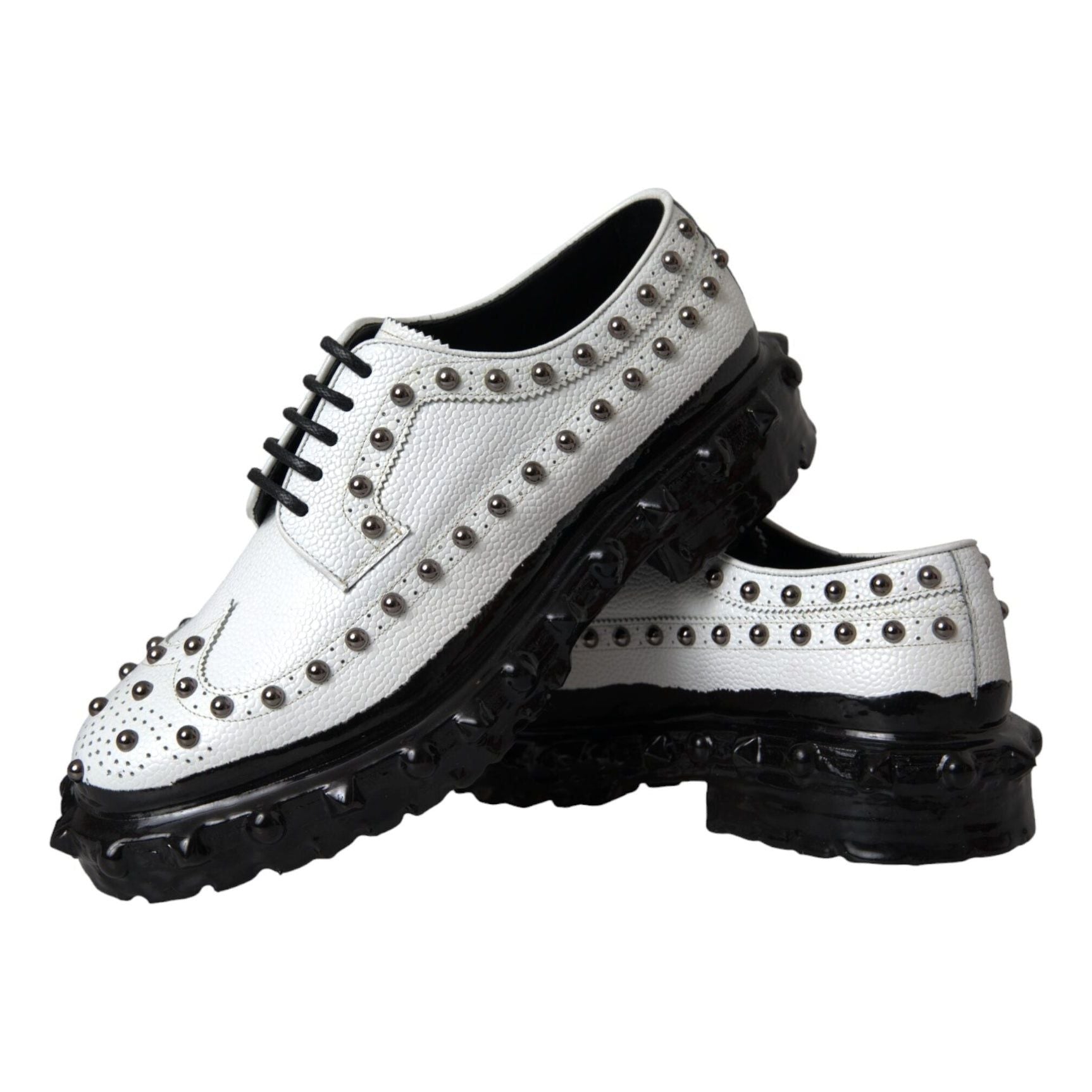 Black White Embellished Derby Formal Shoes