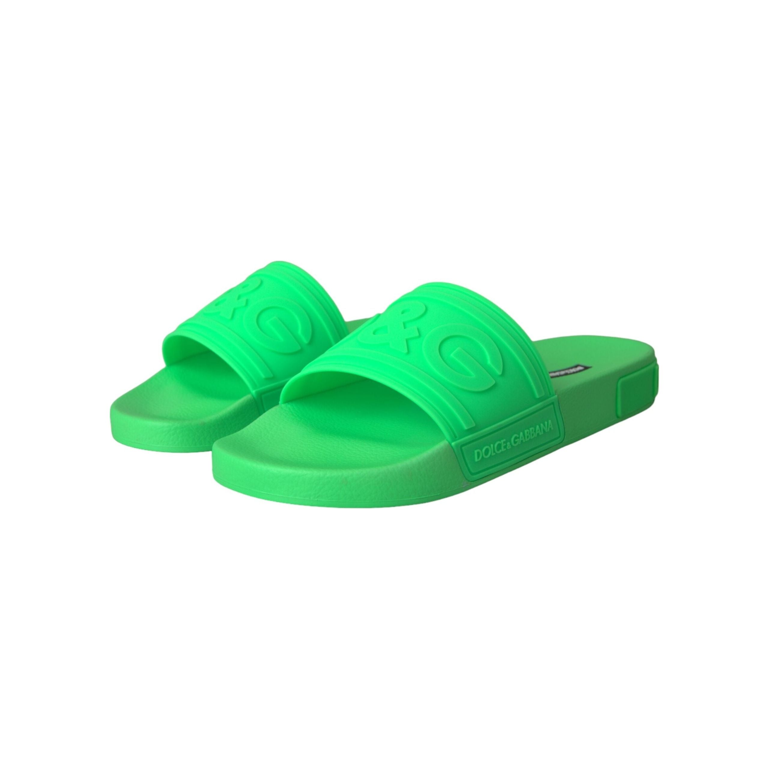 Green Leather Slides Sandals Beachwear Shoes