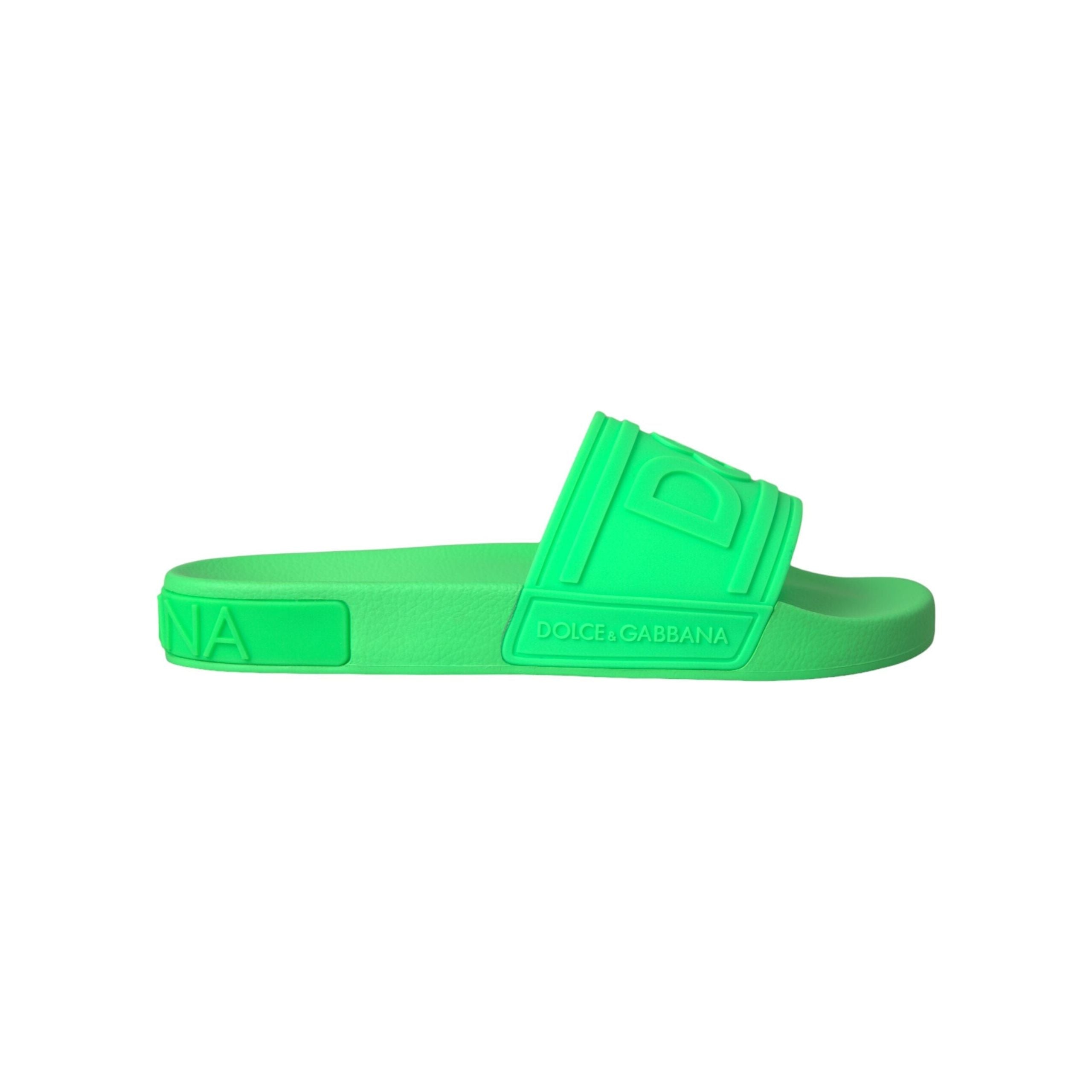 Green Leather Slides Sandals Beachwear Shoes