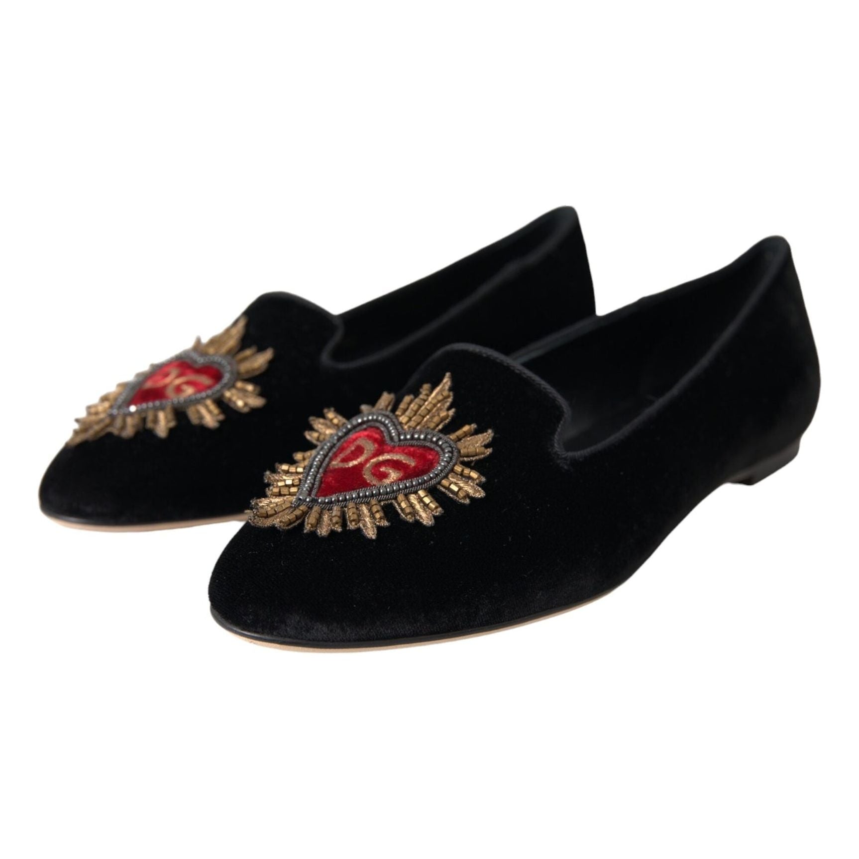 Black Velvet DG Heart Loafers Flats Shoes