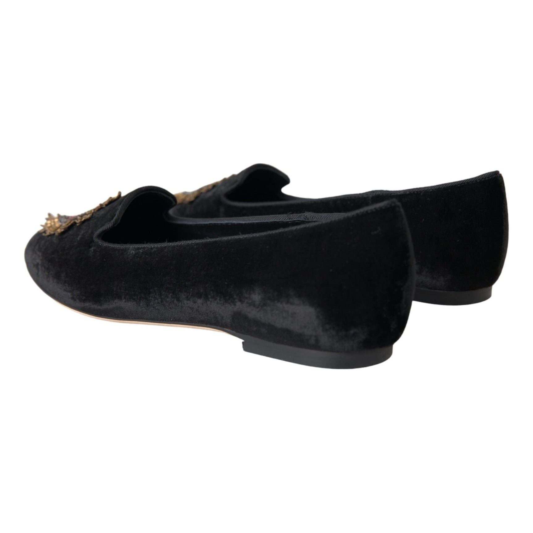 Black Velvet DG Heart Loafers Flats Shoes