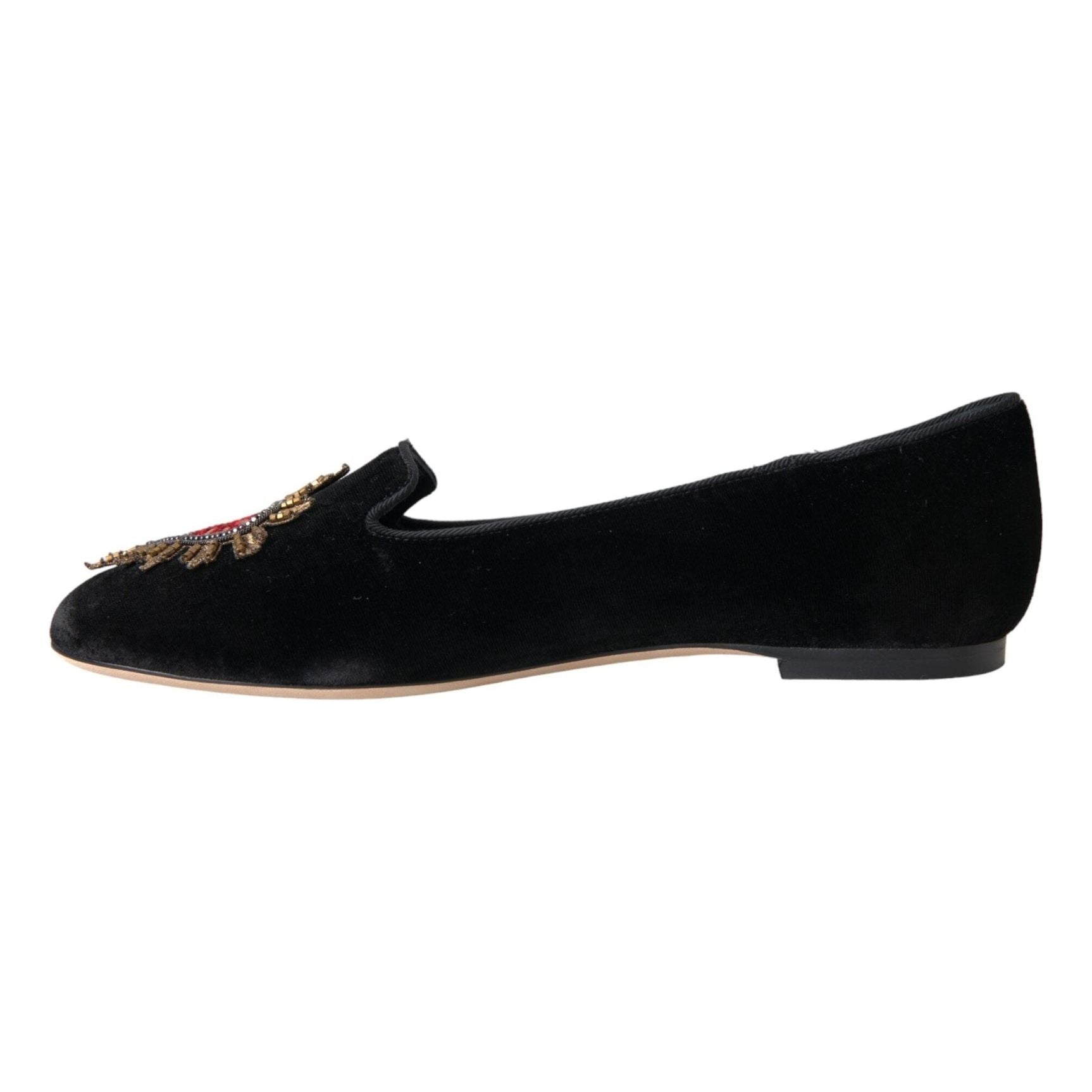 Black Velvet DG Heart Loafers Flats Shoes