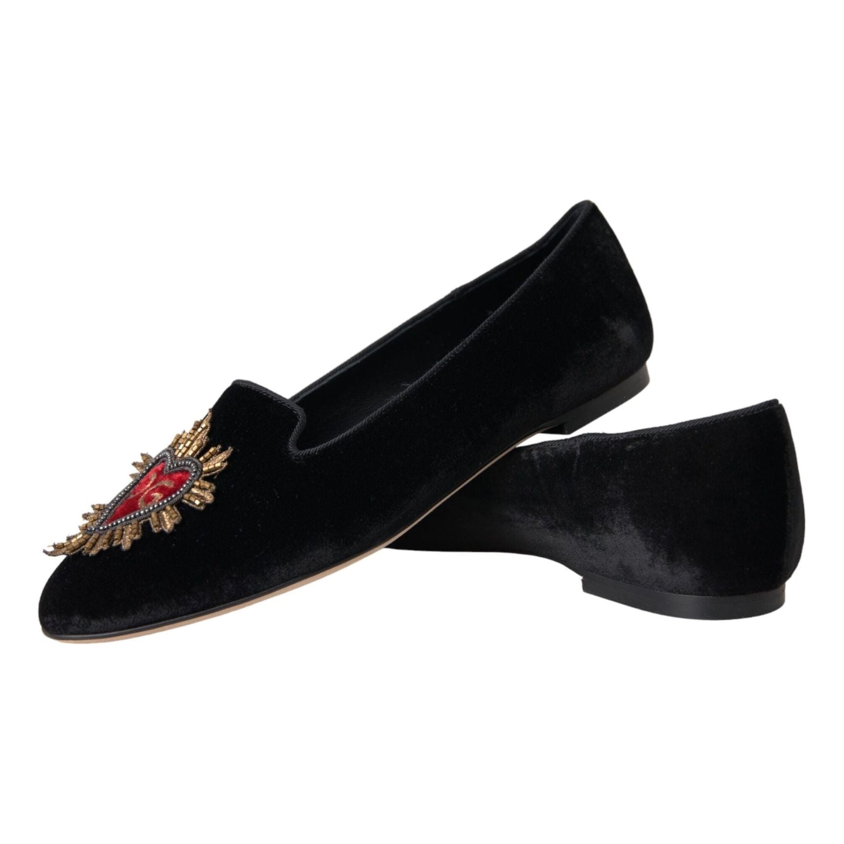 Black Velvet DG Heart Loafers Flats Shoes