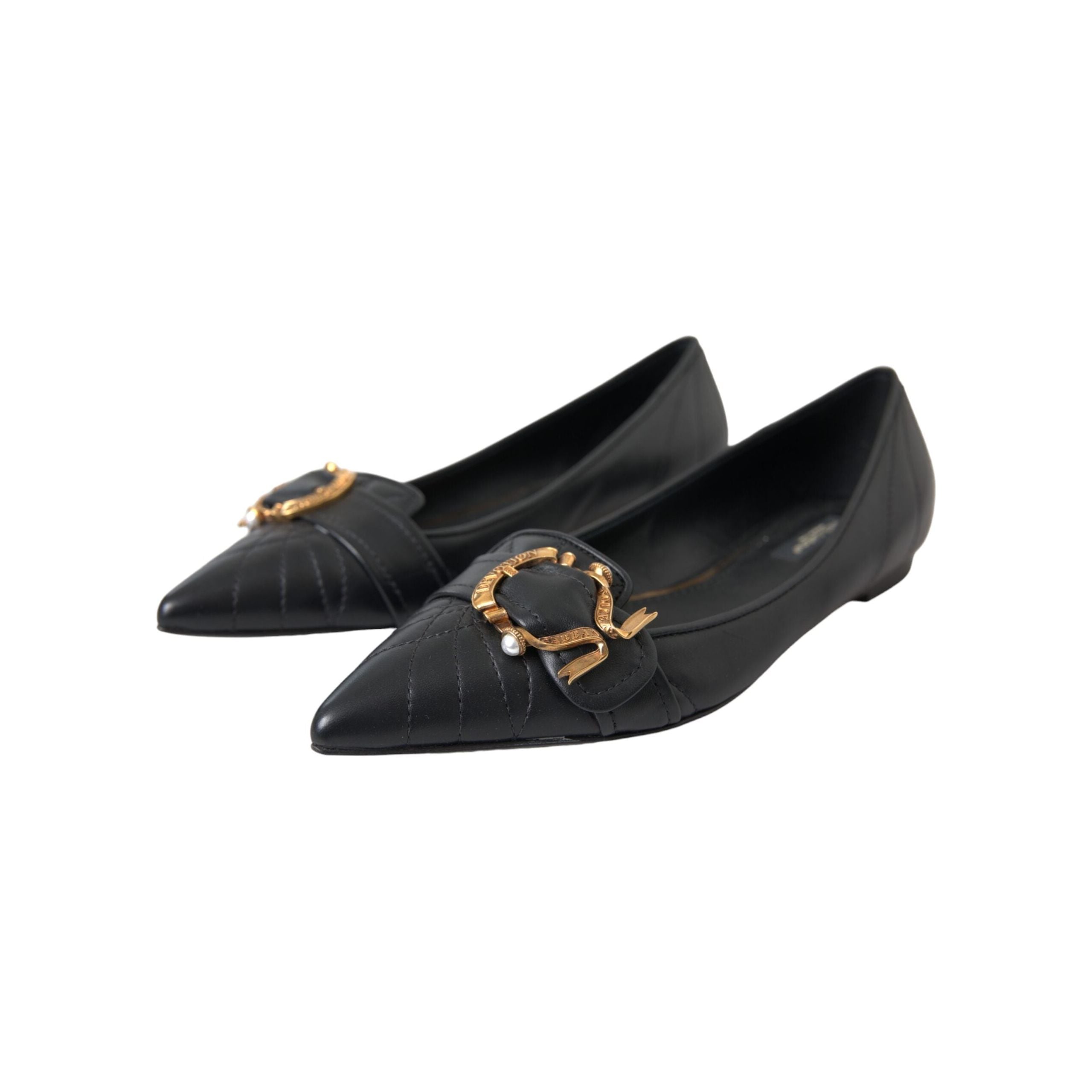 Black Devotion Leather Pointy Flats Shoes