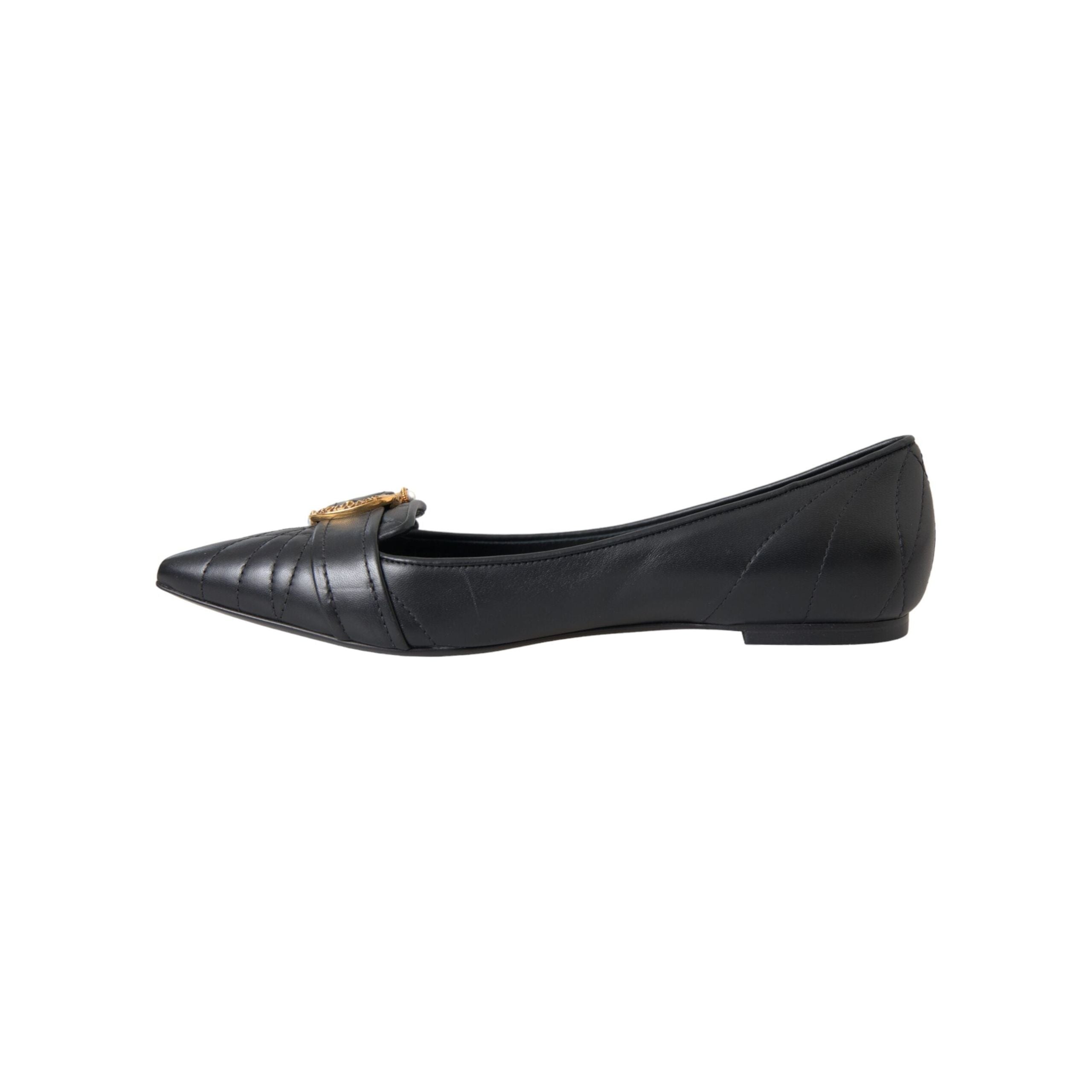 Black Devotion Leather Pointy Flats Shoes