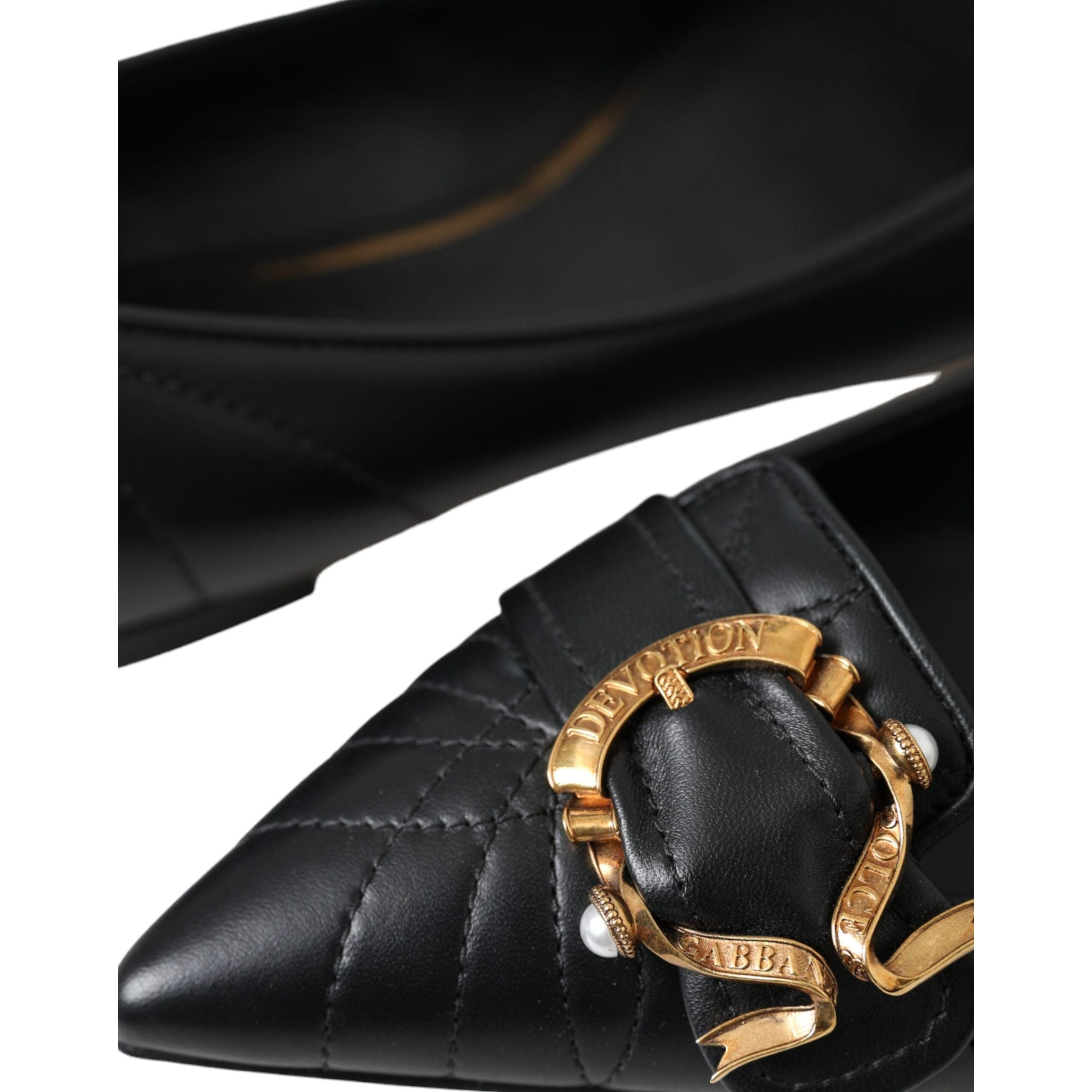 Black Devotion Leather Pointy Flats Shoes