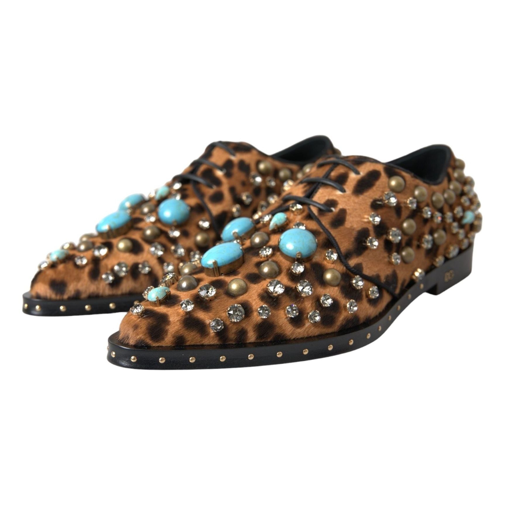 Brown Leopard Hair Crystal Dress Broque Shoes