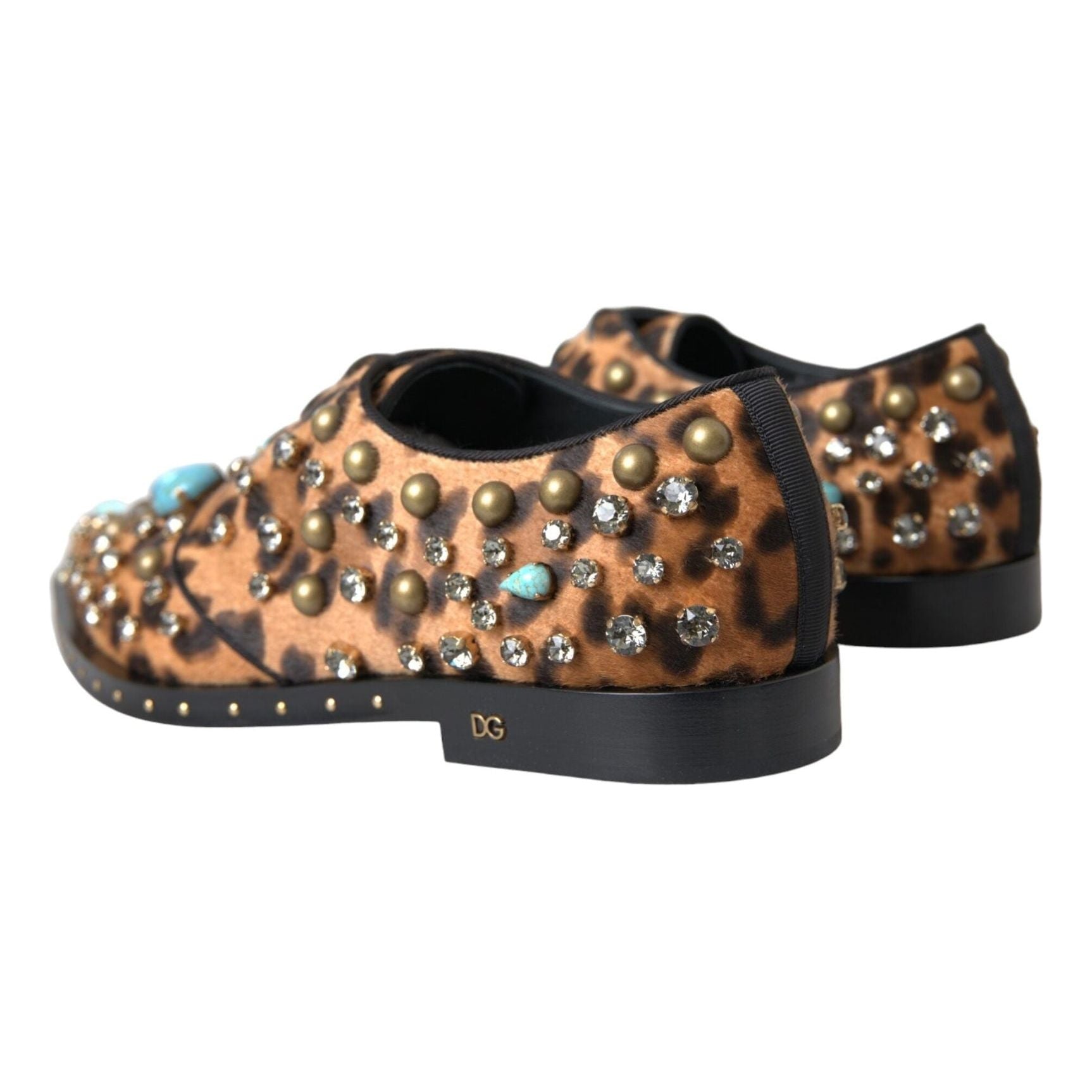 Brown Leopard Hair Crystal Dress Broque Shoes