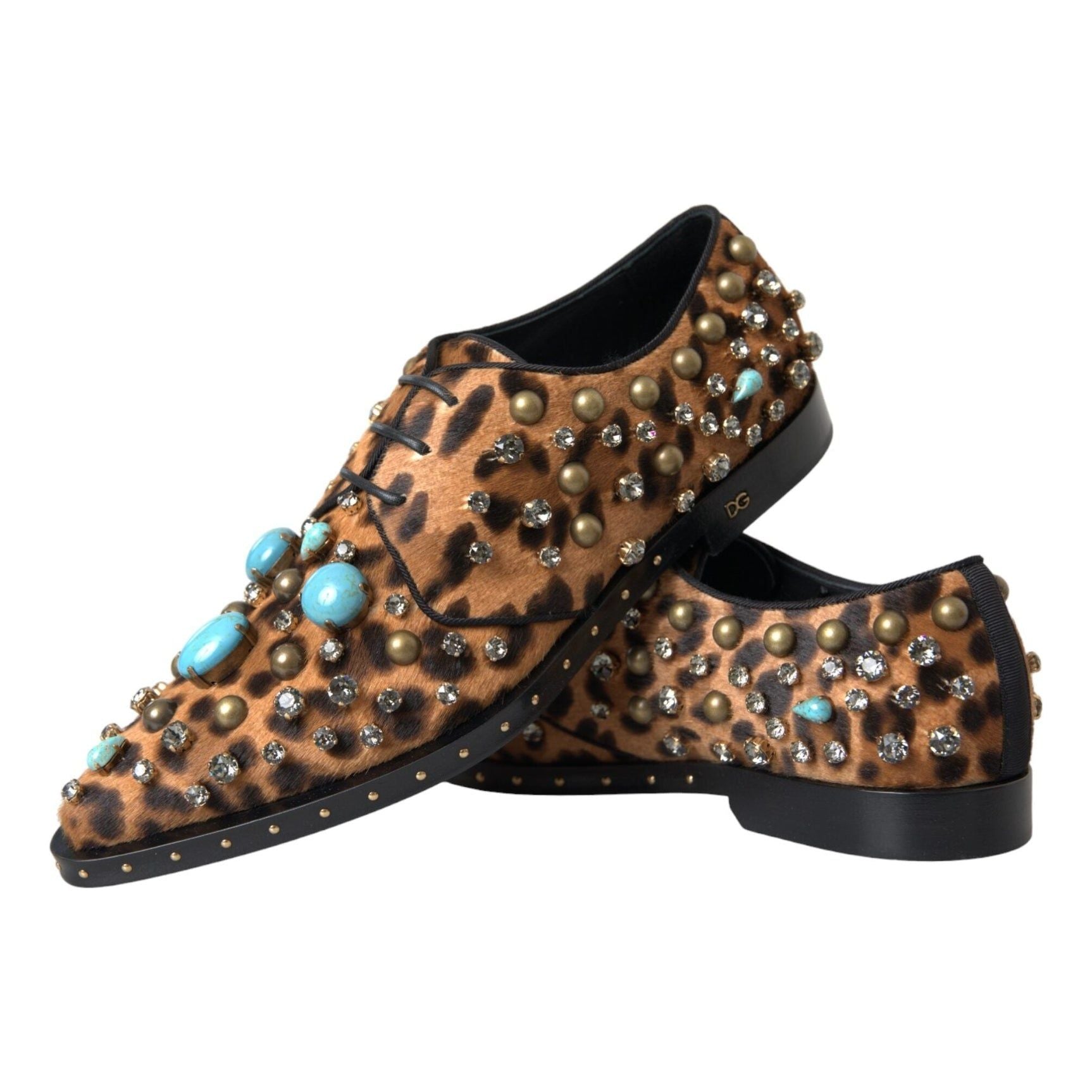 Brown Leopard Hair Crystal Dress Broque Shoes