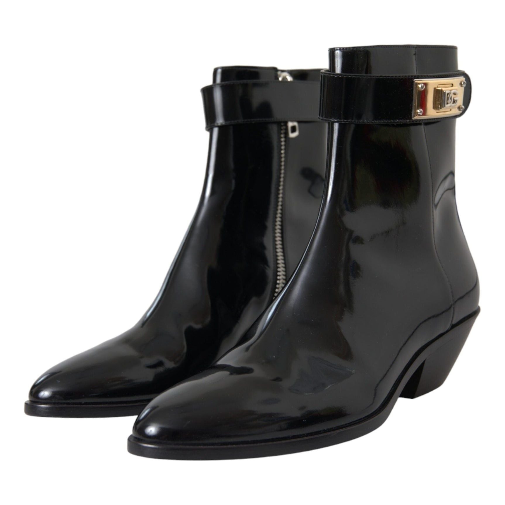 Black Logo Appliqué Leather Ankle Boots Shoes