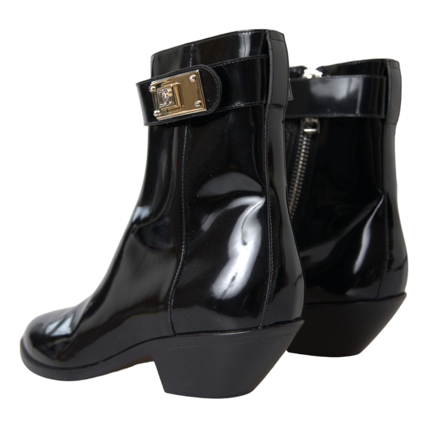 Black Logo Appliqué Leather Ankle Boots Shoes