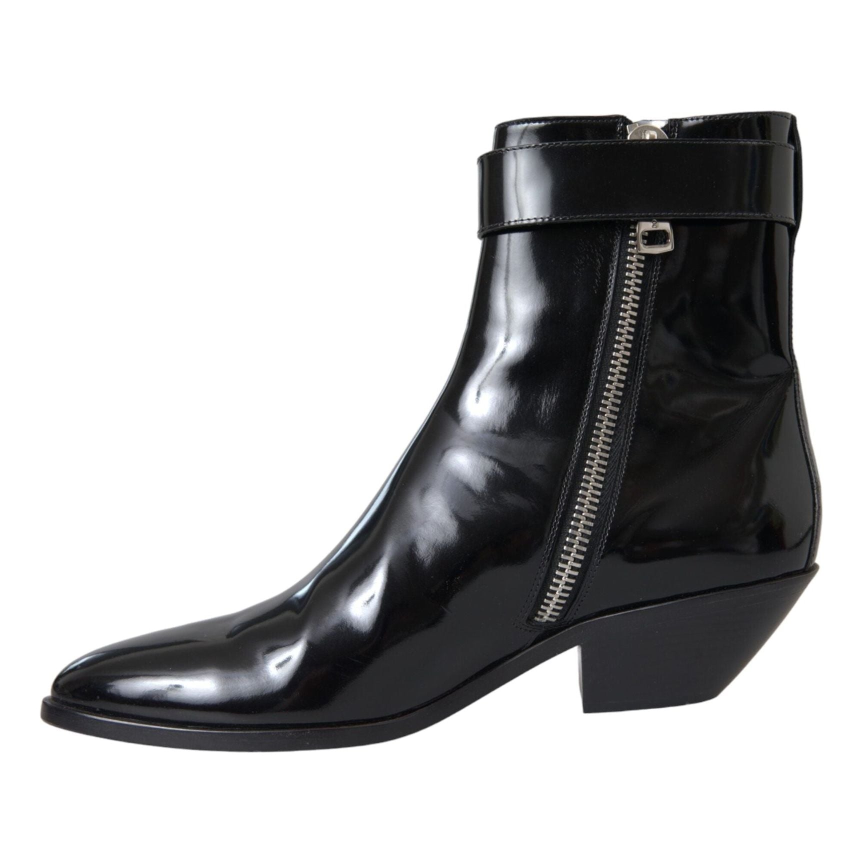 Black Logo Appliqué Leather Ankle Boots Shoes