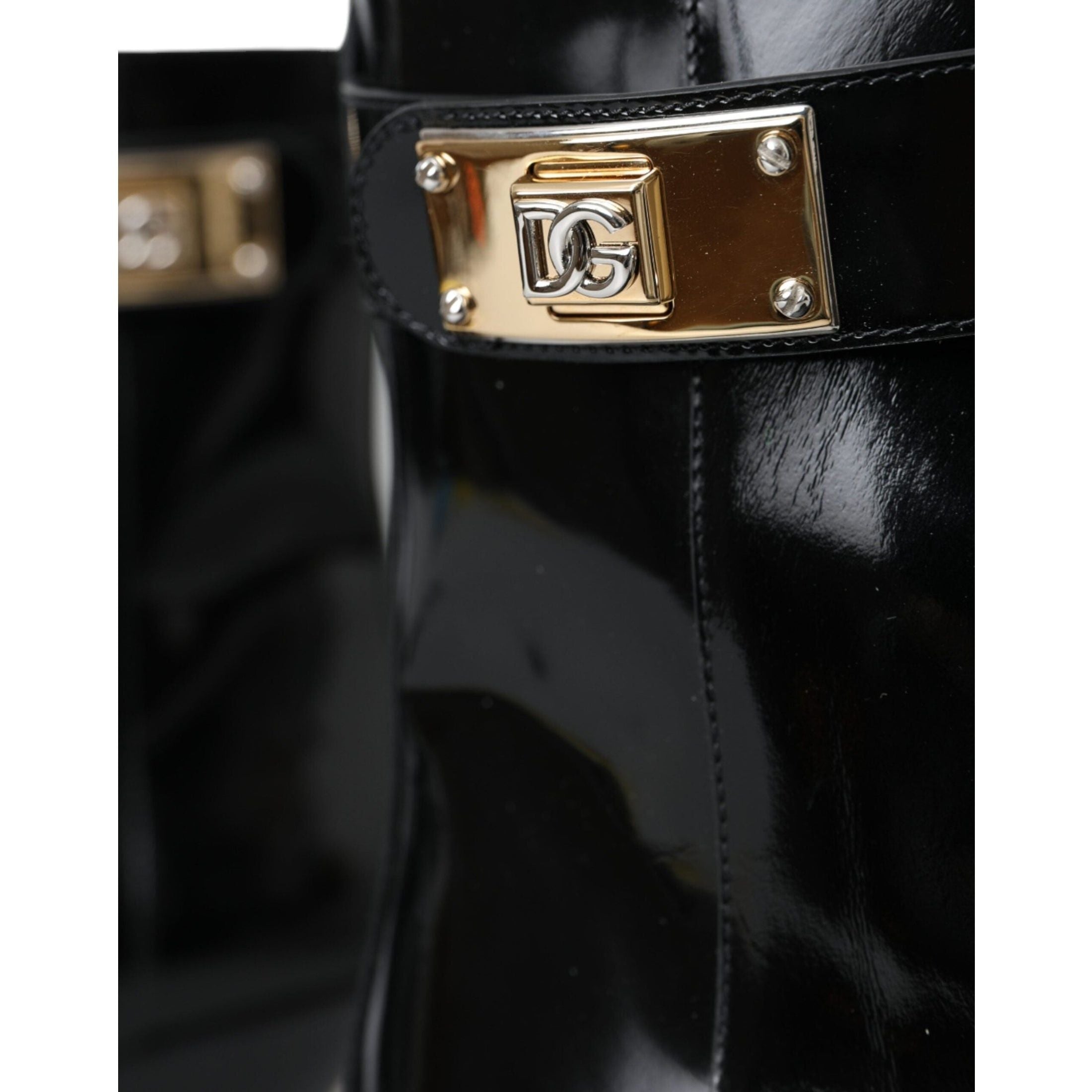 Black Logo Appliqué Leather Ankle Boots Shoes