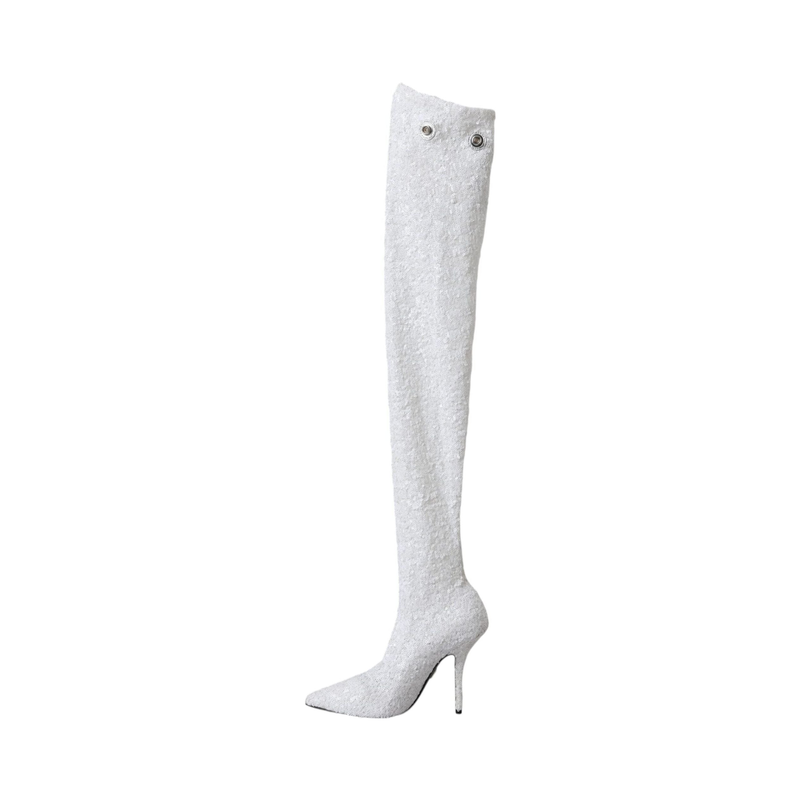 White Heels Stiletto Knee High Boots Shoes