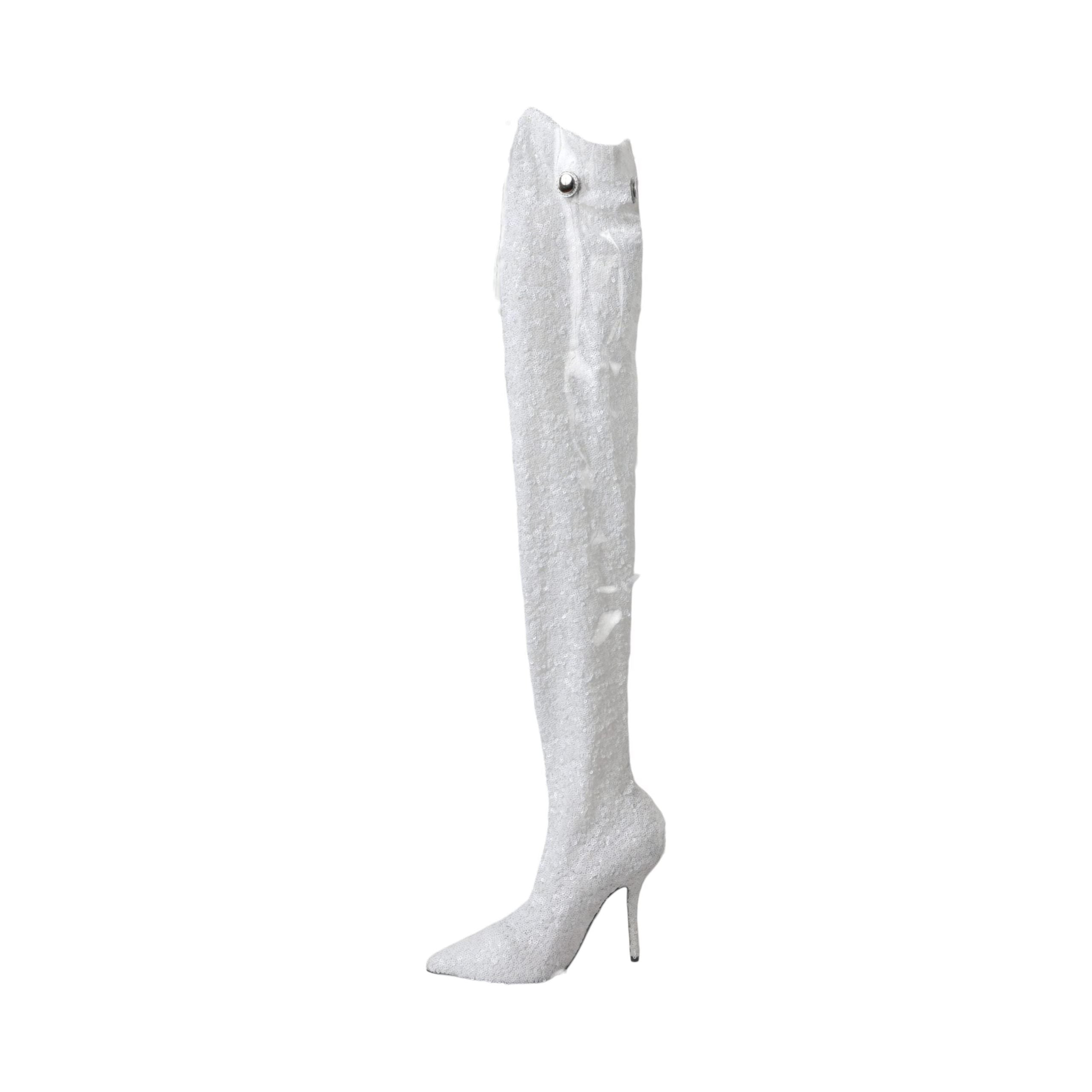 White Heels Stiletto Knee High Boots Shoes