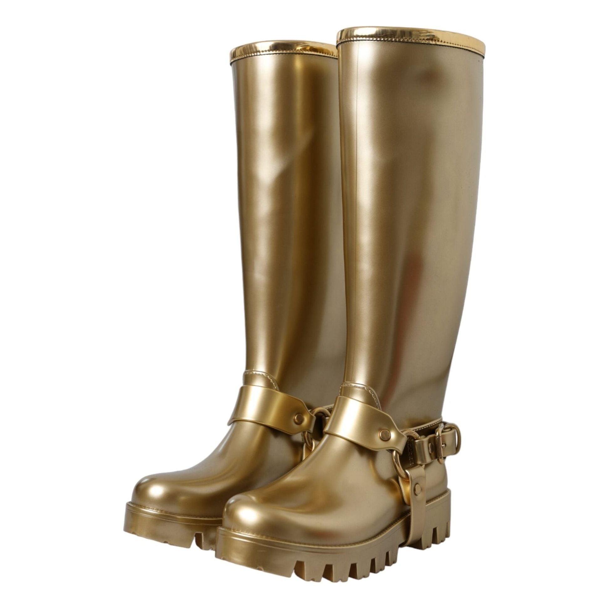 Metallic Gold Rubber PVC Rain Boots Shoes