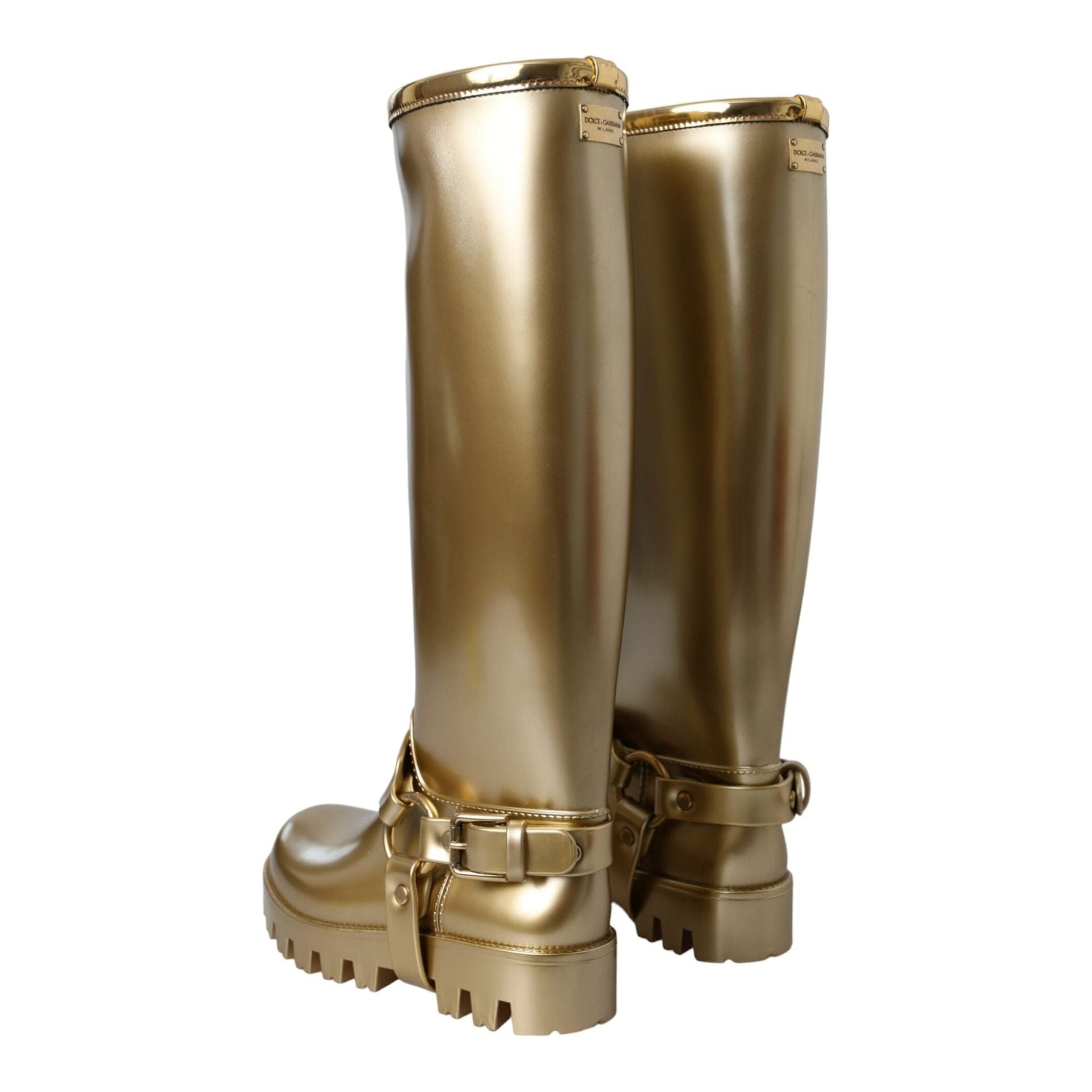 Metallic Gold Rubber PVC Rain Boots Shoes