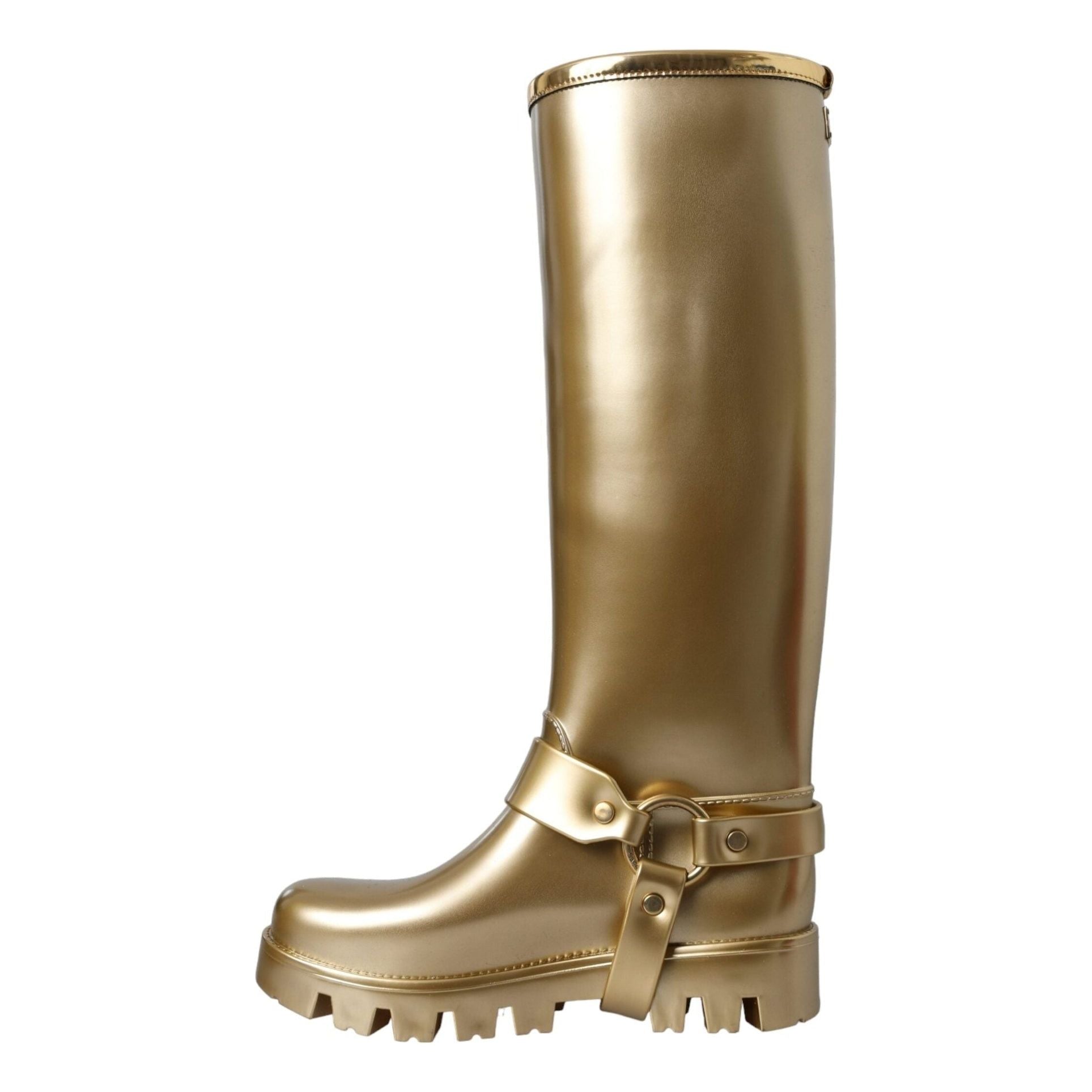 Metallic Gold Rubber PVC Rain Boots Shoes