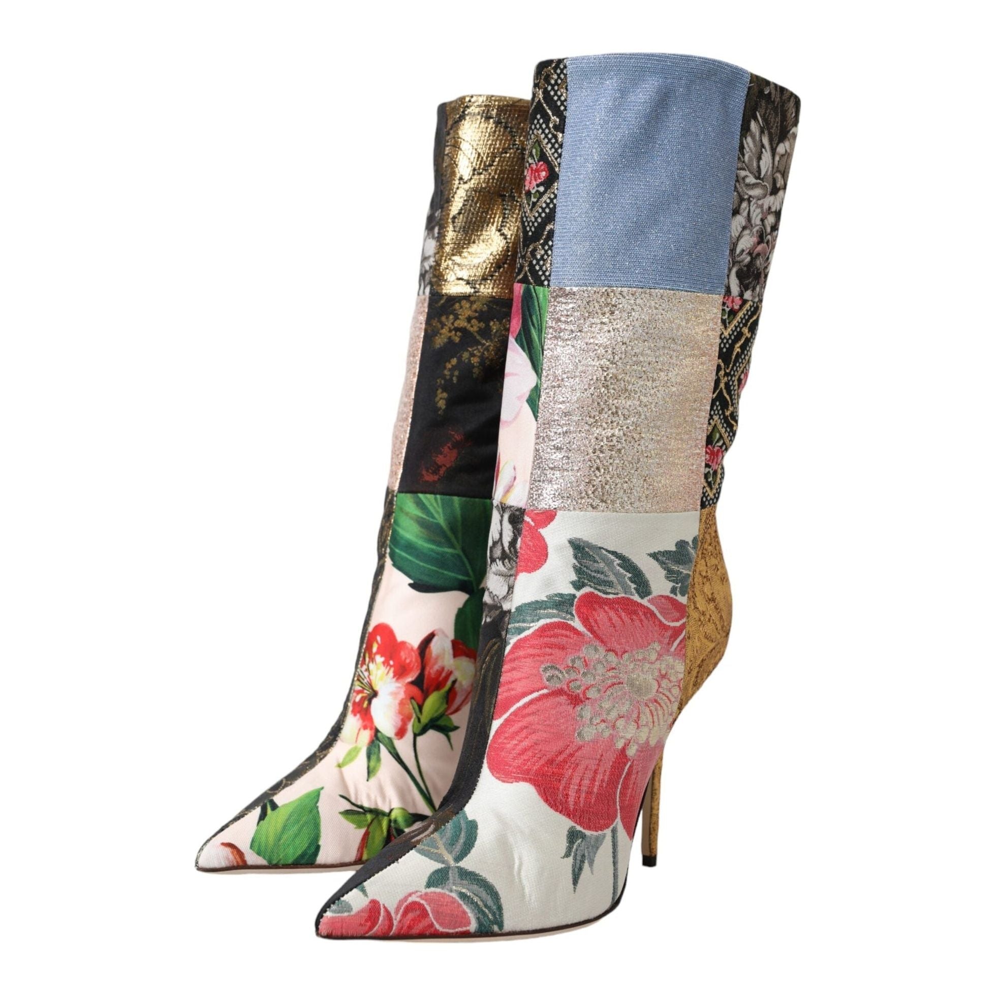 Multicolor Patchwork Print Heeled Boots Shoes