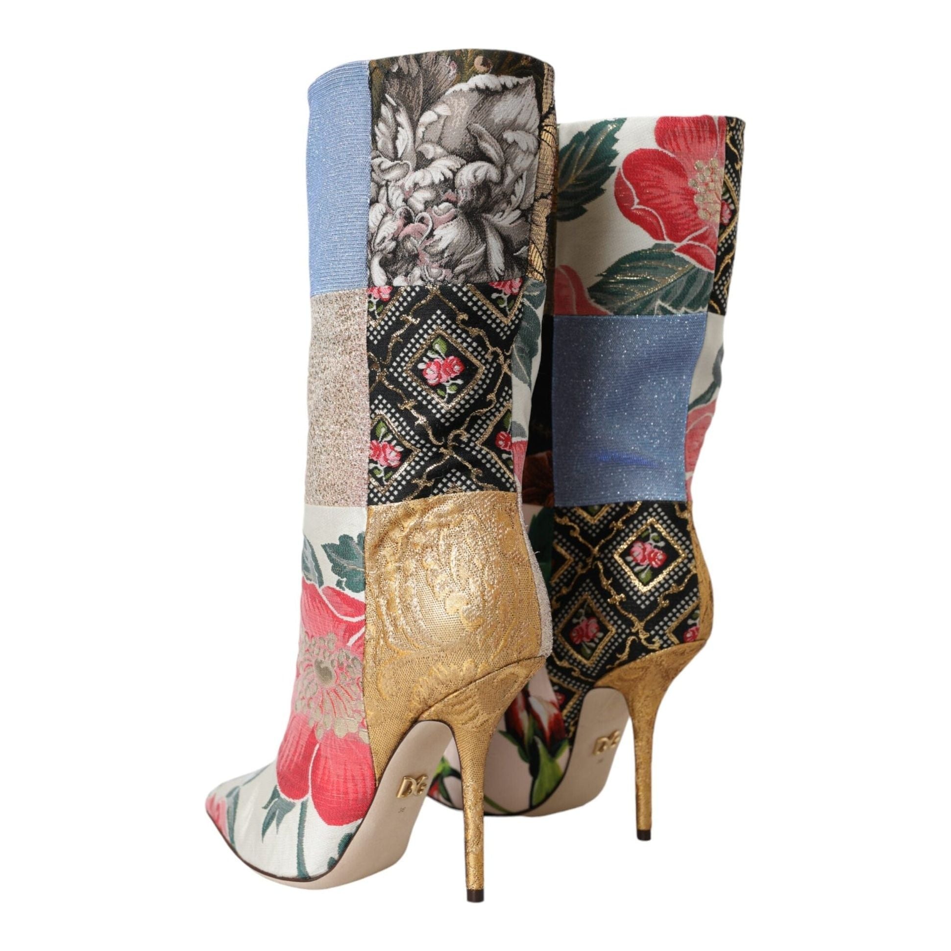 Multicolor Patchwork Print Heeled Boots Shoes