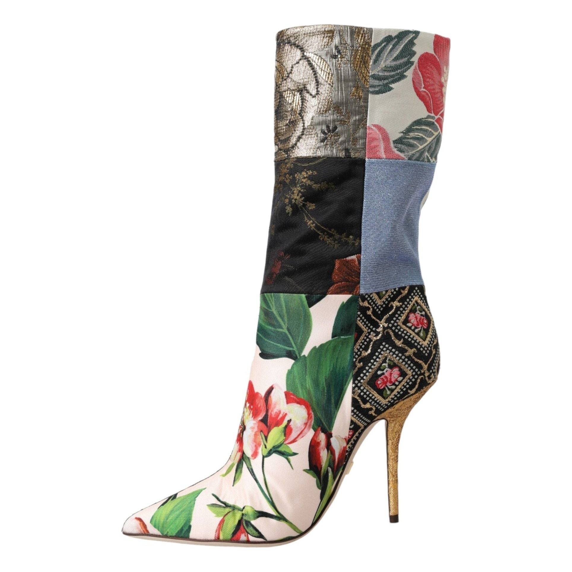 Multicolor Patchwork Print Heeled Boots Shoes